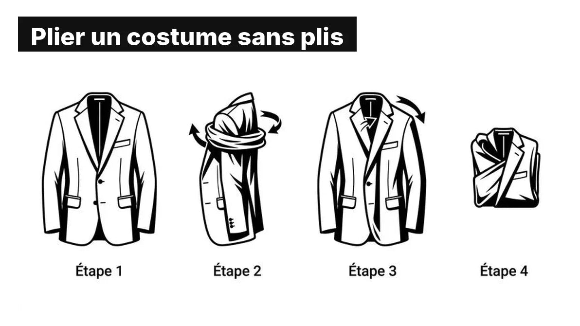 Les 4 étapes de la méthode épaule inversée pour plier une veste de costume sans plis
