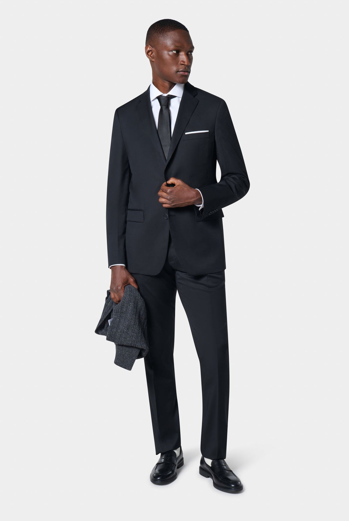 Veste de costume classique sergé de laine vierge Barberis Super 110's — détail des poches