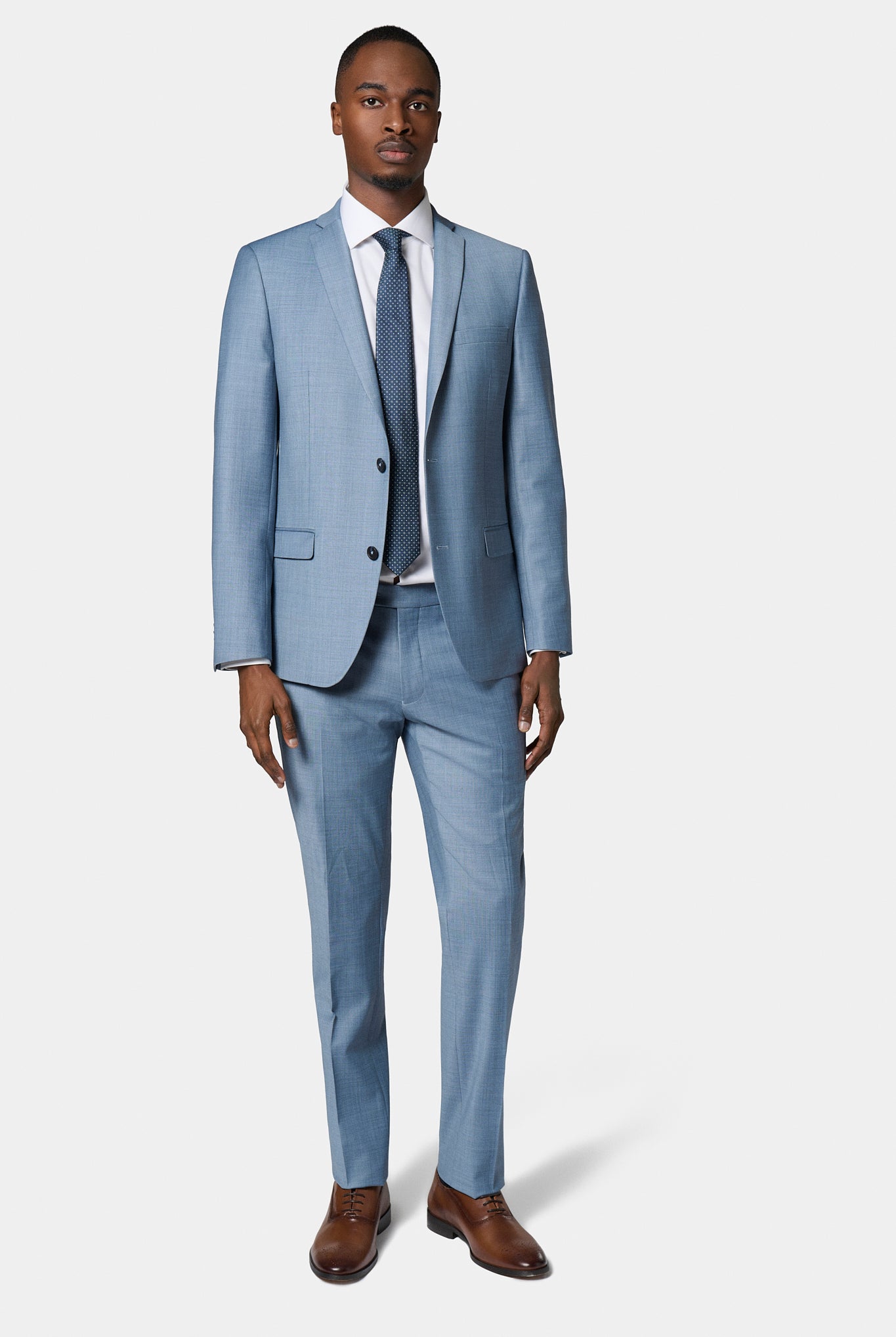 Veste de costume lavable en laine vierge mélangée bi-stretch Jerem, coupe droite, col cranté à boutonnière et pin's