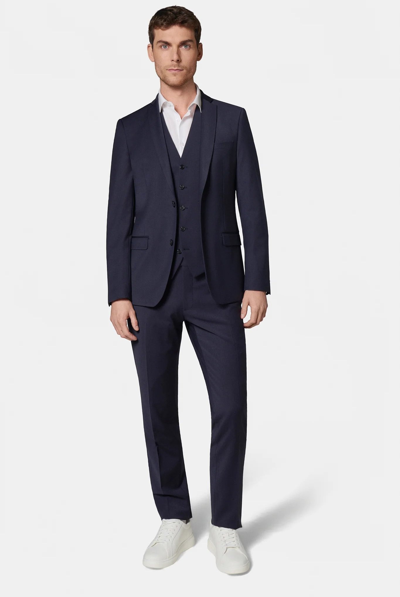 Laine vierge mélangée bi-stretch sergé teint en fil — Veste de costume lavable Jerem, entièrement doublée, poches passepoilées à rabat, coloris noir