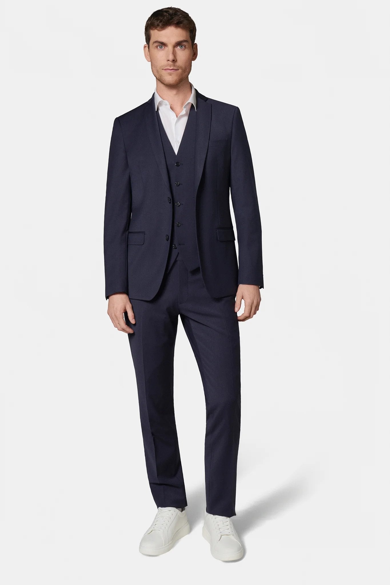 Laine vierge mélangée bi-stretch sergé teint en fil — Veste de costume lavable Jerem, entièrement doublée, poches passepoilées à rabat, coloris noir