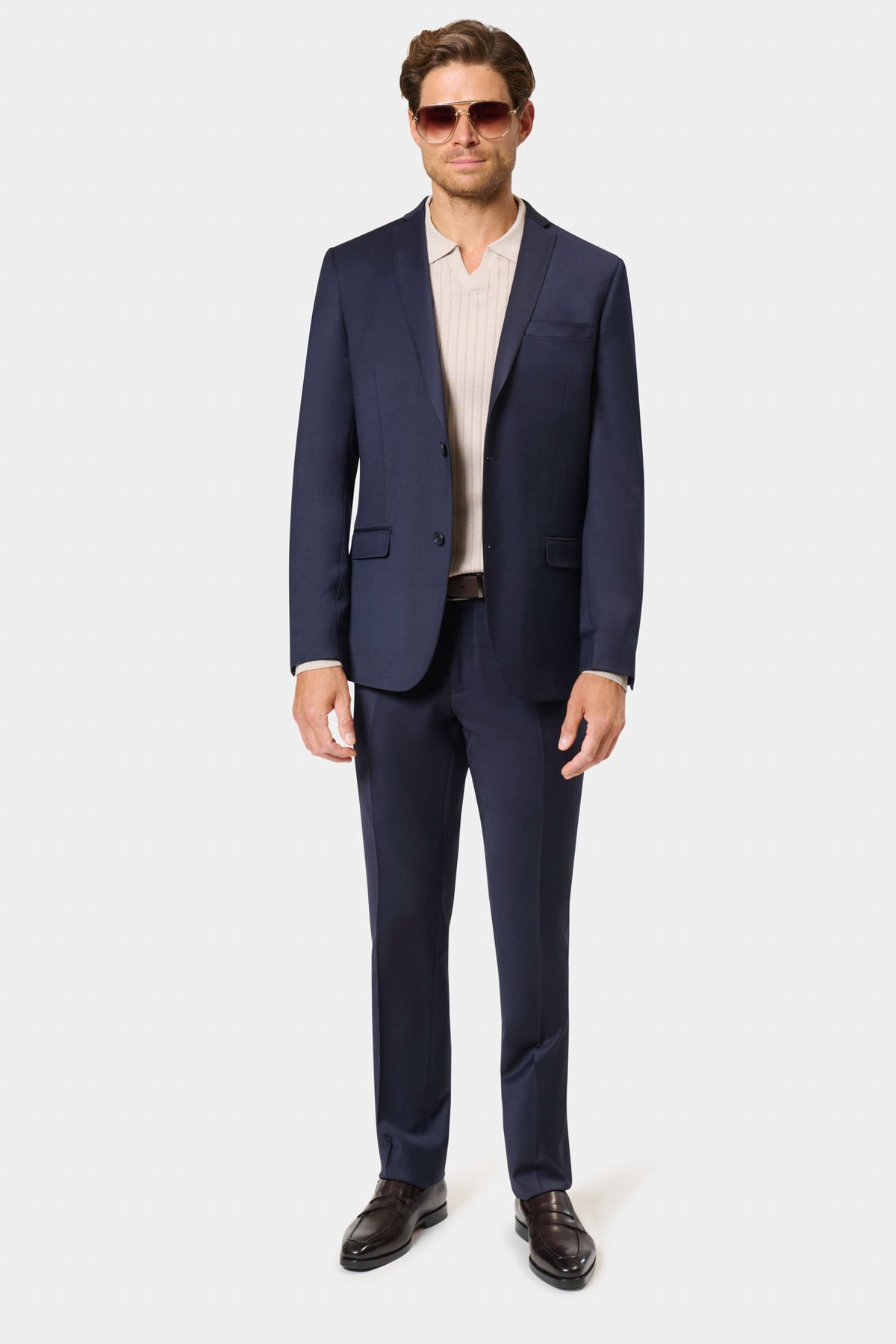 Veste de costume lavable en laine vierge mélangée bi-stretch sergé teint en fil