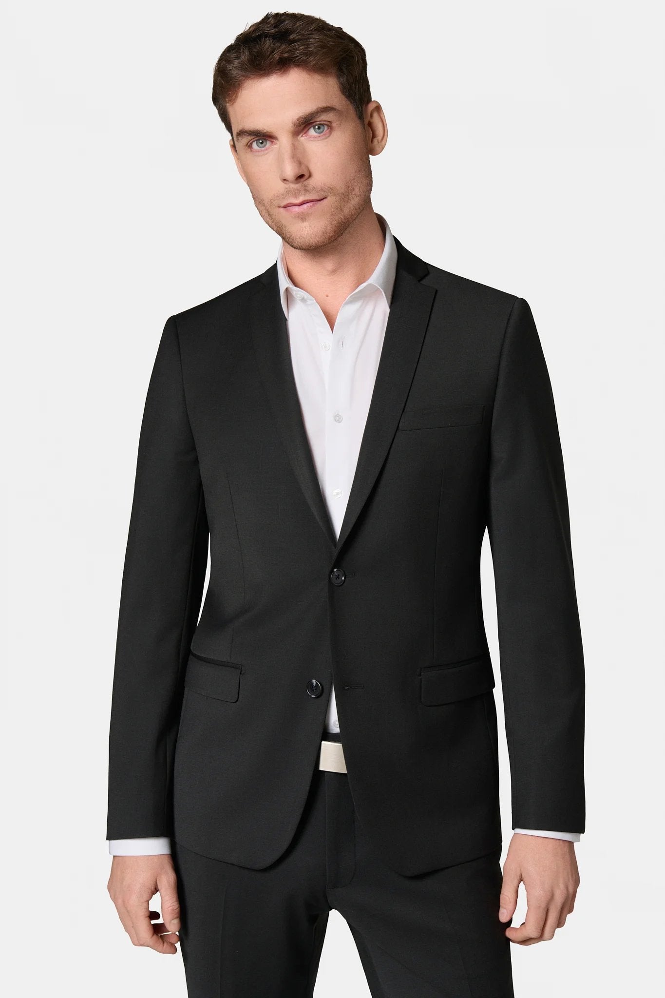 Veste de costume lavable en laine vierge mélangée bi-stretch sergé teint en fil, Jerem