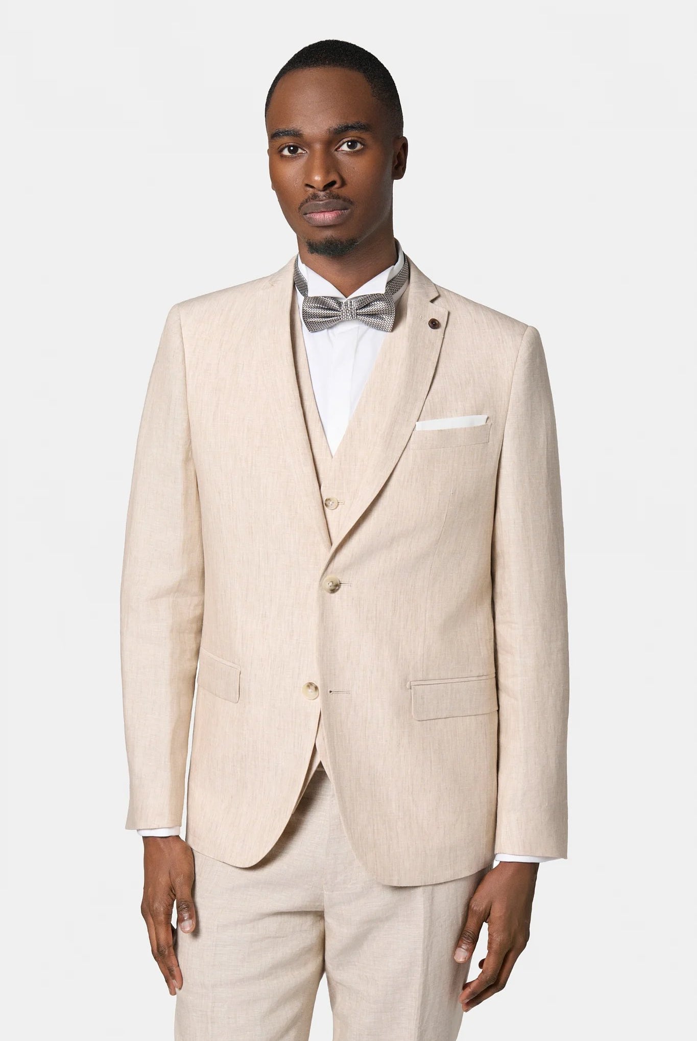 Veste de costume en pur lin chiné Jerem, col cranté à boutonnière et pin's, col cranté, entièrement doublée