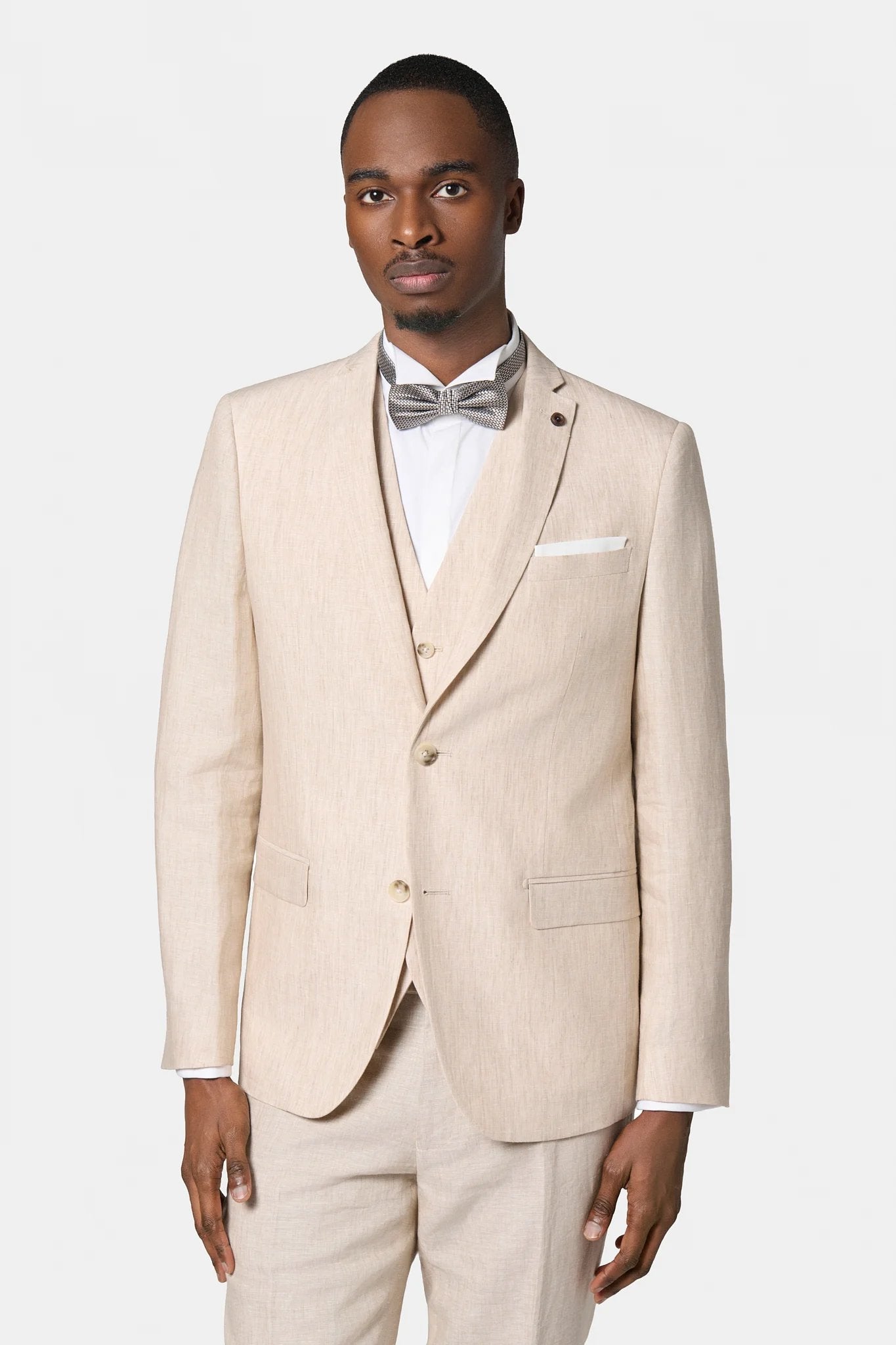 Veste de costume en pur lin chiné Jerem, col cranté à boutonnière et pin's, col cranté, entièrement doublée