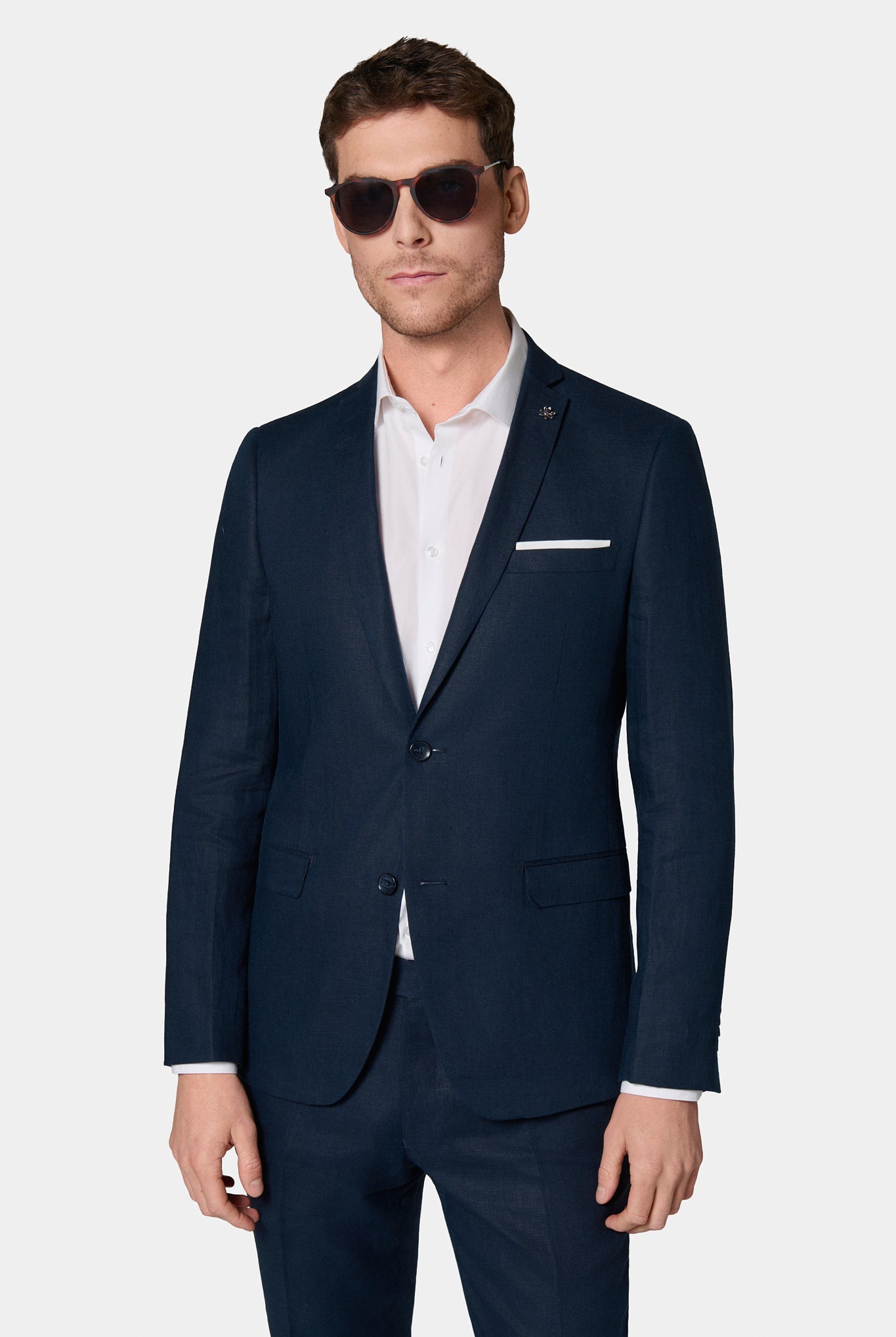 Veste de costume en lin chiné Jerem, col cranté à boutonnière et pin's, col cranté, entièrement doublée