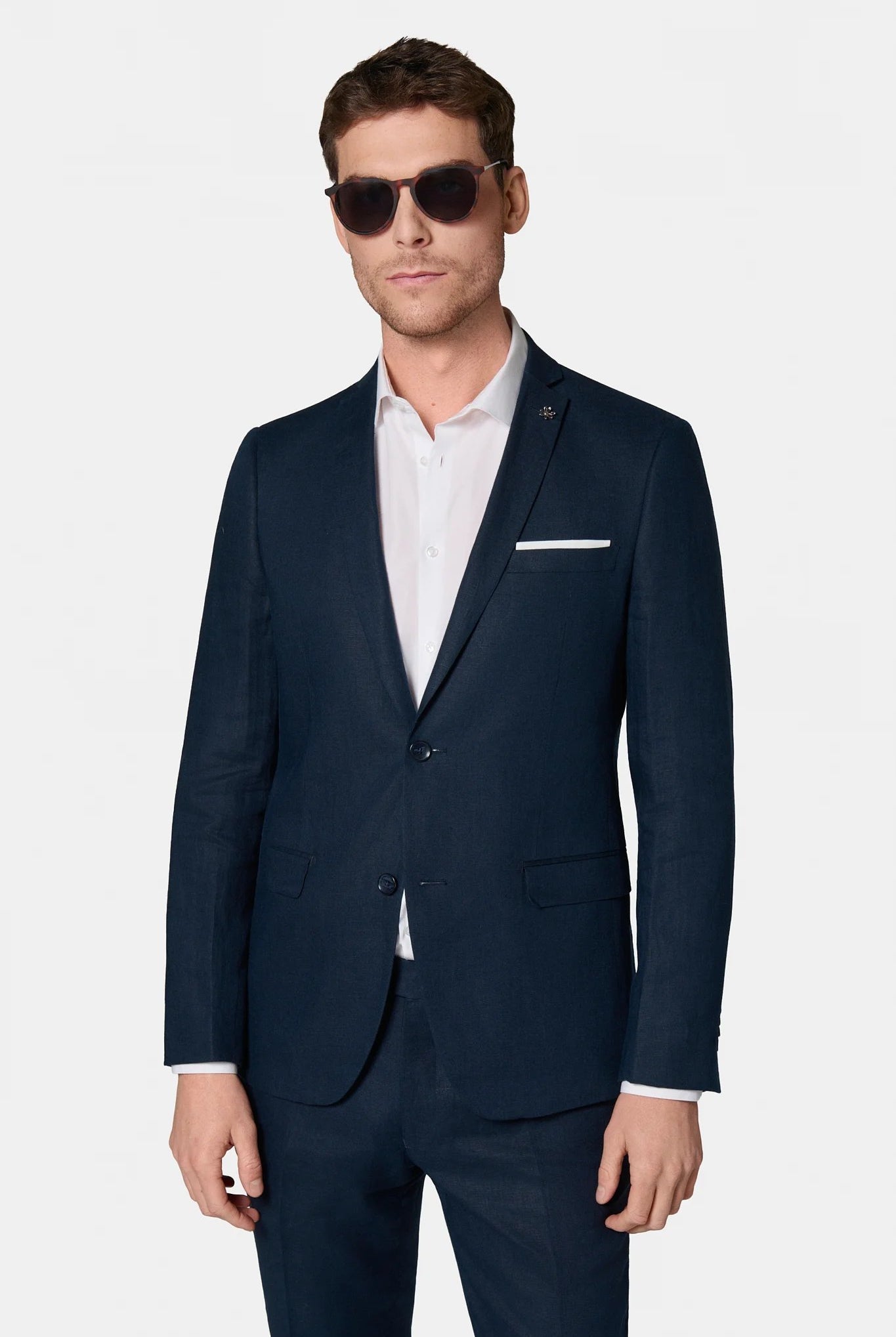 Veste de costume en lin chiné Jerem, col cranté à boutonnière et pin's, col cranté, entièrement doublée