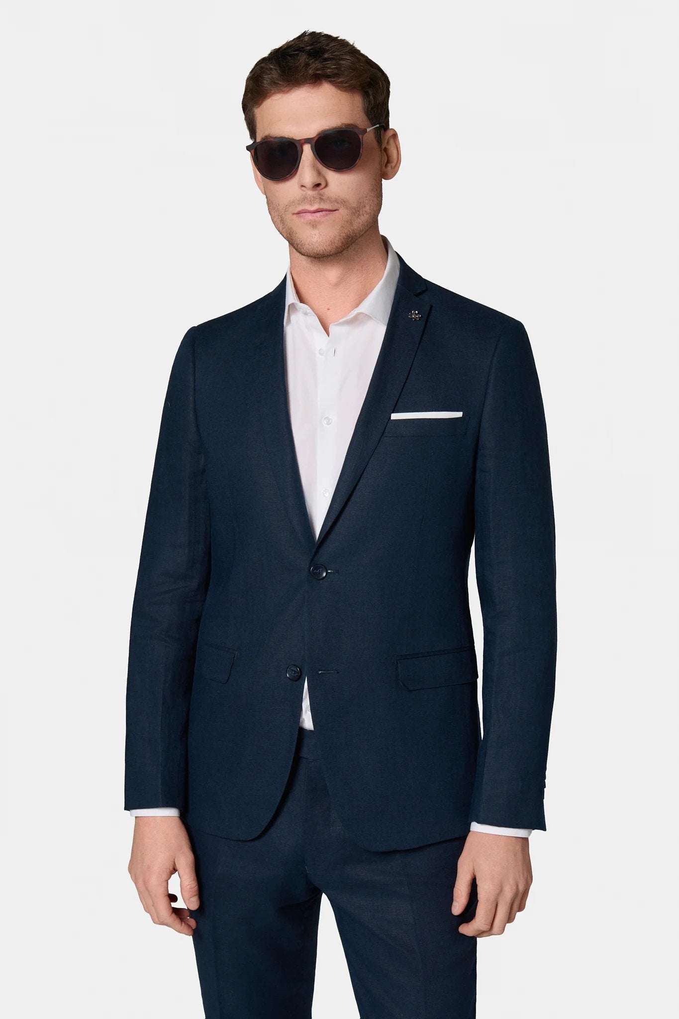 Veste de costume en lin chiné Jerem, col cranté à boutonnière et pin's, col cranté, entièrement doublée