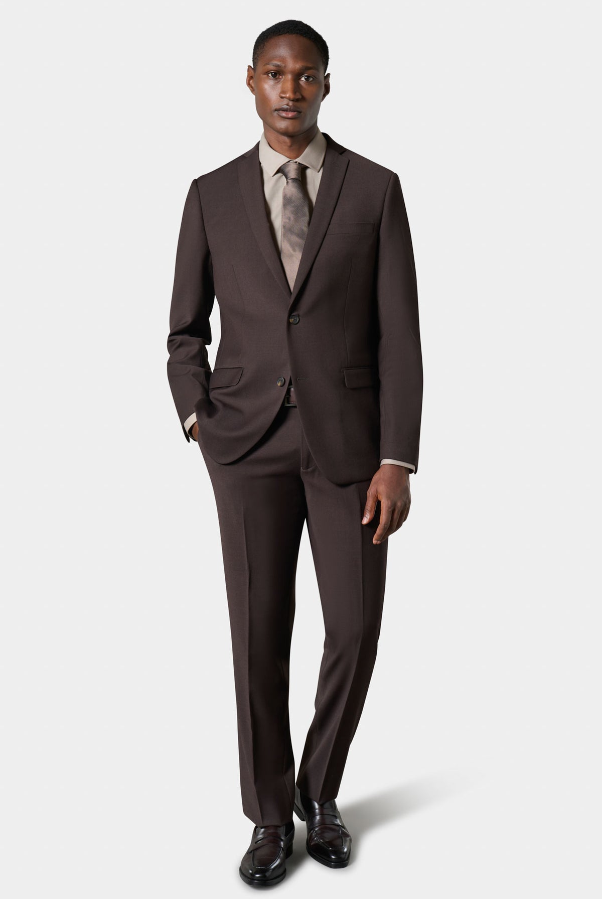 Pantalon de costume lavable en laine vierge marron