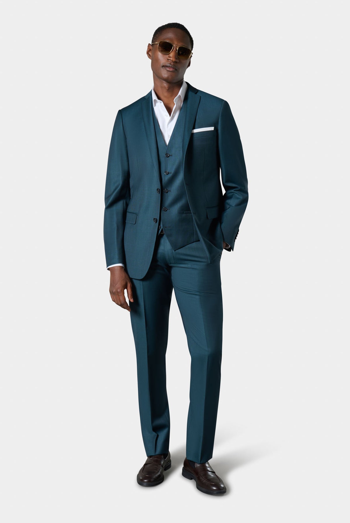 Pantalon de costume ajusté en sergé de laine bleu