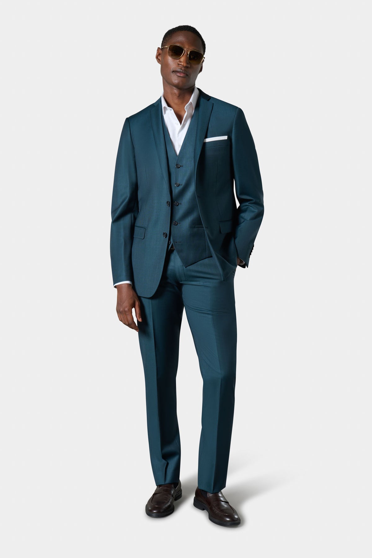 Veste de costume ajustée en sergé de laine bleu
