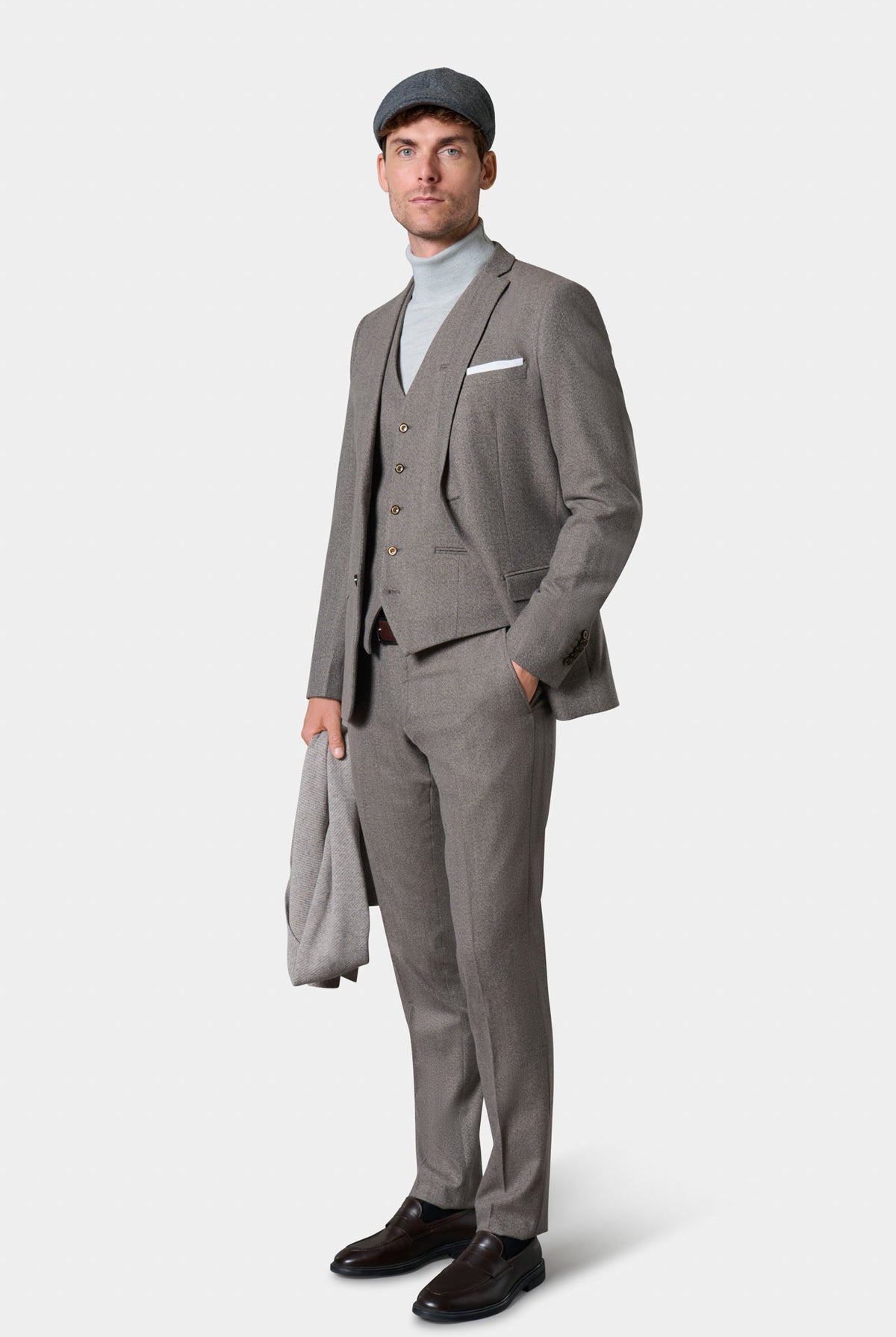 Pantalon de costume ajusté beige chiné
