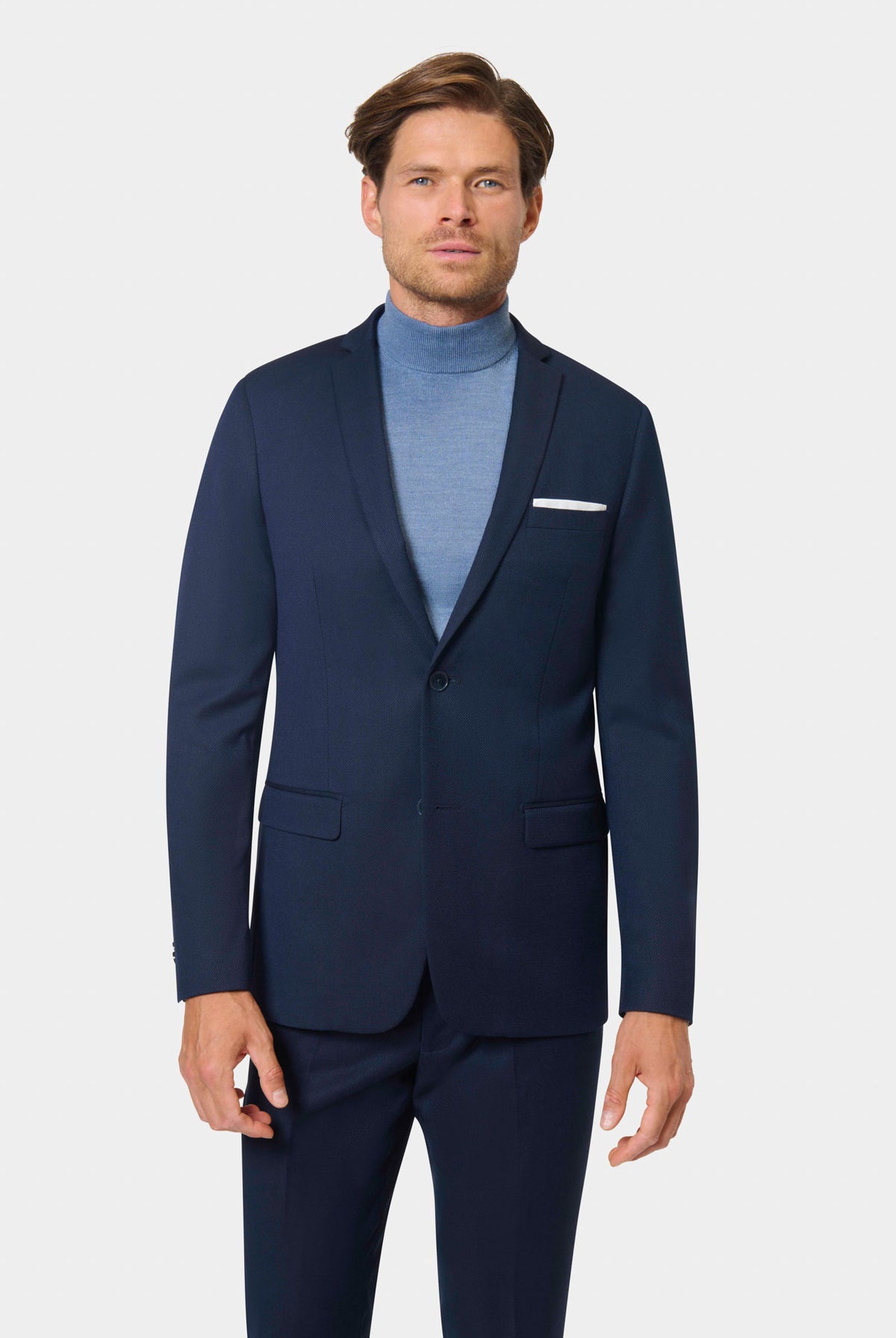 Veste de costume ajustée à micro-motif bleu marine Jerem Paris