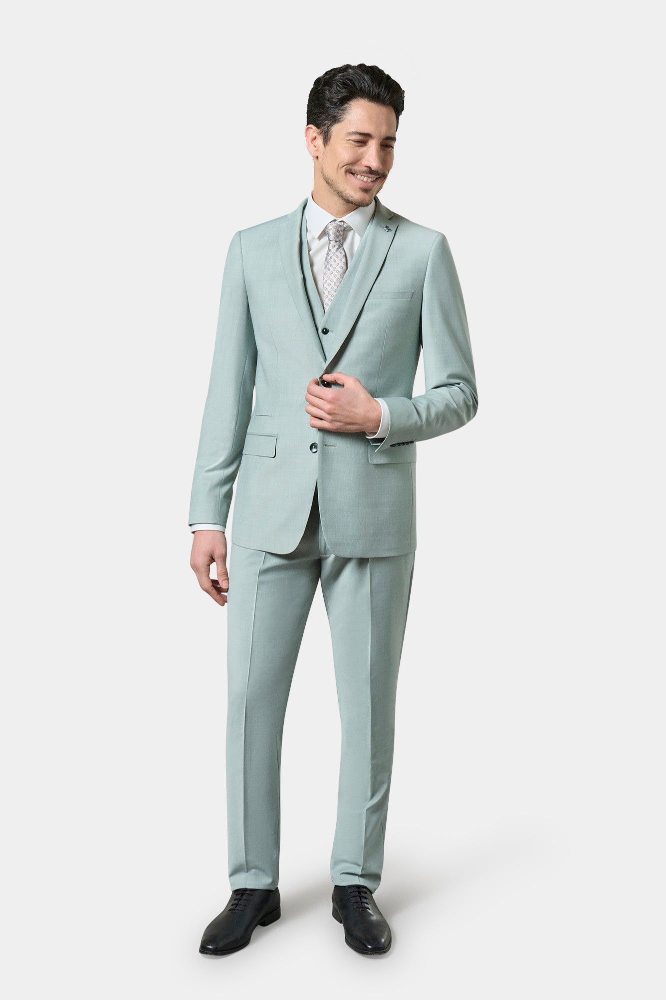 Laine chinée bi-stretch — Veste de costume ajustée Jerem, poche poitrine, simple boutonnage