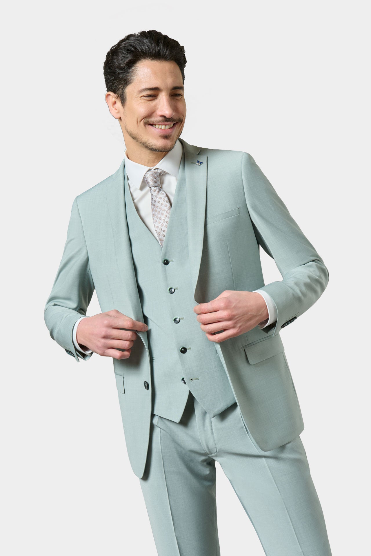 Veste de costume ajustée en laine chinée bi-stretch Jerem, col cranté, entièrement doublée, poche poitrine