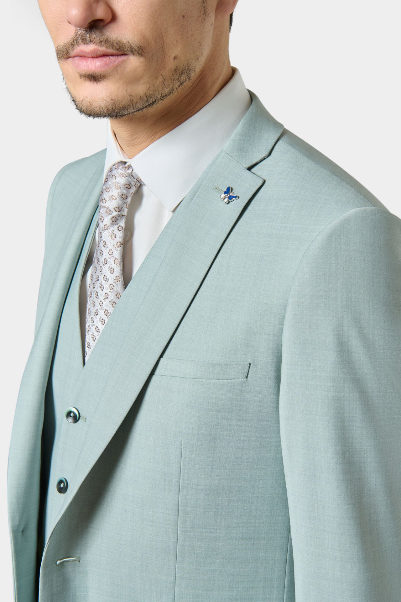 Veste de costume ajustée, laine chinée bi-stretch Jerem, entièrement doublée, poche poitrine