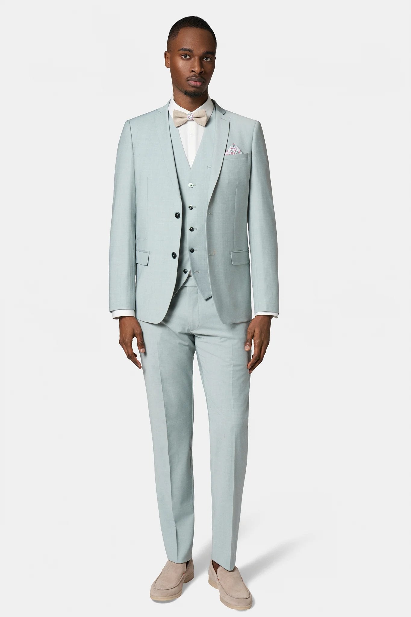 Laine mélangée chinée — Veste de costume ajustée Jerem, poche poitrine, simple boutonnage