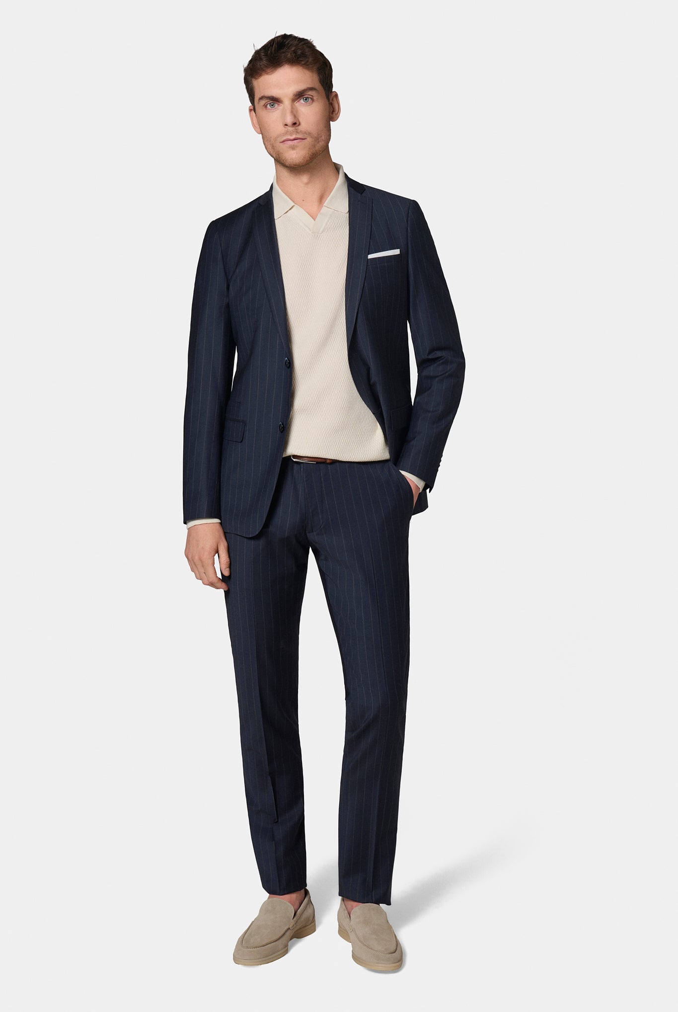 Laine stretch — Veste de costume ajustée à rayure Jerem, poche poitrine, simple boutonnage