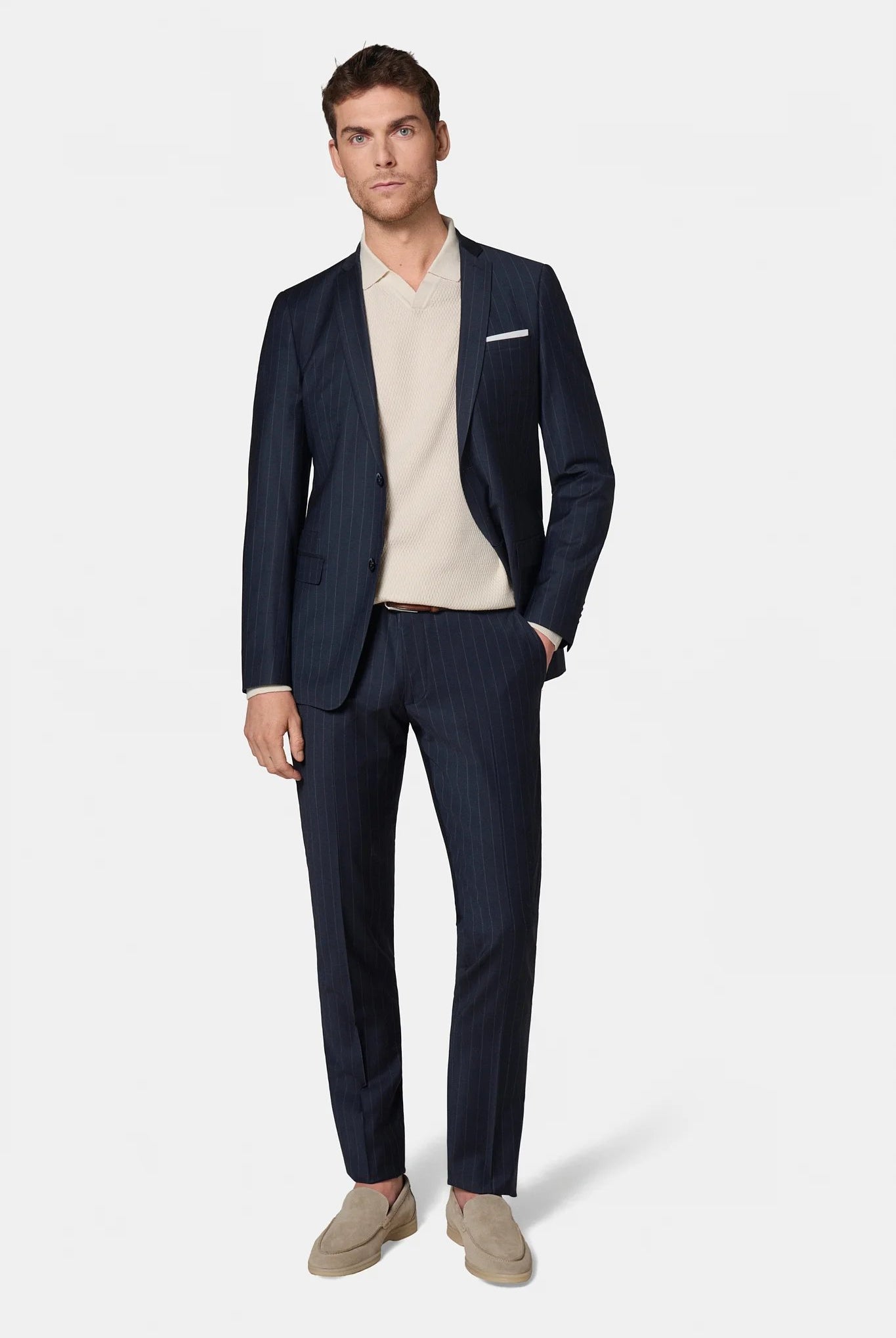 Laine stretch — Veste de costume ajustée à rayure Jerem, poche poitrine, simple boutonnage