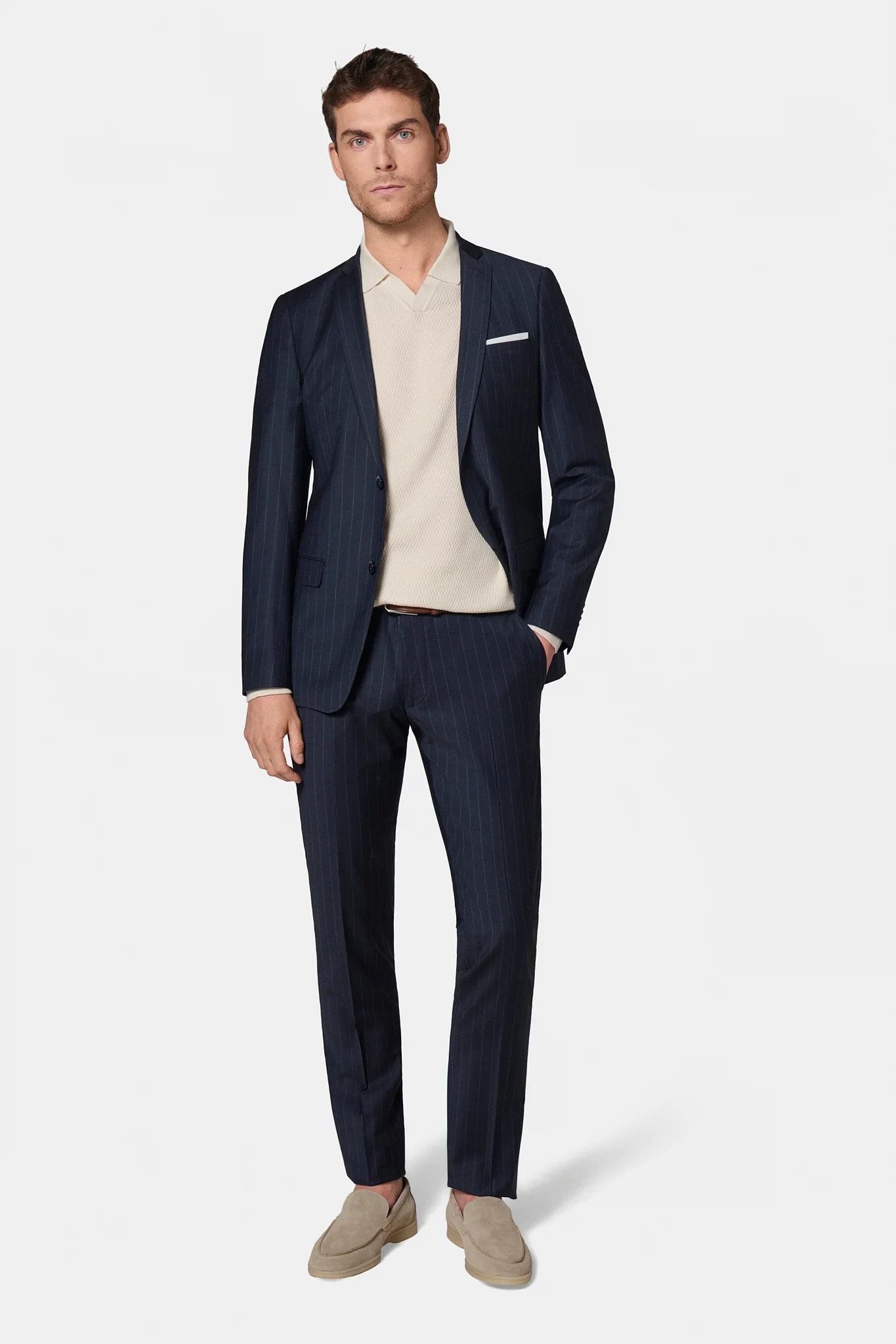 Laine stretch — Veste de costume ajustée à rayure Jerem, poche poitrine, simple boutonnage