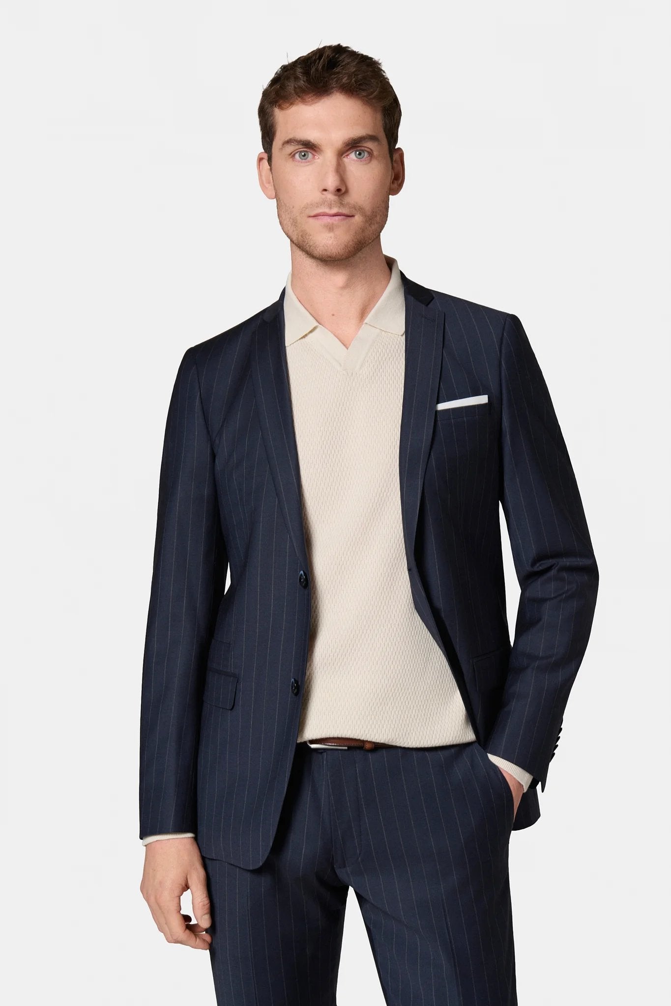 Veste de costume ajustée à rayure en laine stretch Jerem, col cranté, entièrement doublée, poche poitrine