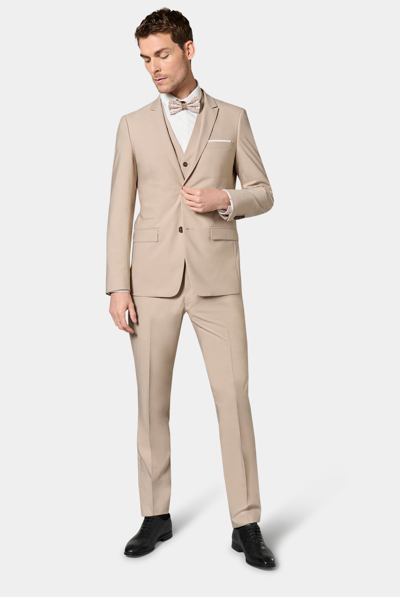 Veste de costume ajustée en sergé technique stretch Jerem, entièrement doublée, poche poitrine, coloris écru