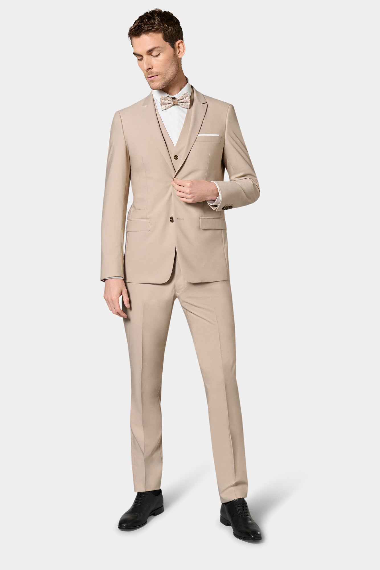 Veste de costume ajustée en sergé technique stretch Jerem, entièrement doublée, poche poitrine, coloris écru