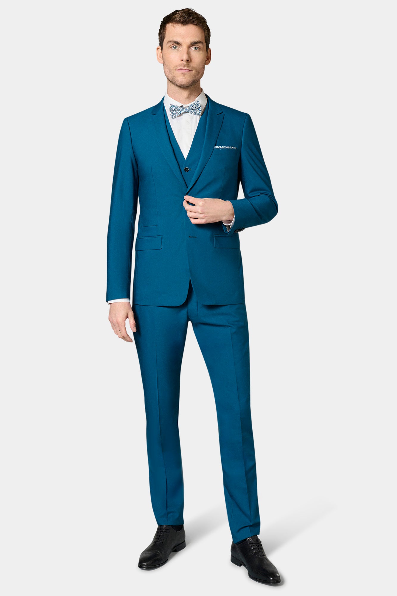 Sergé technique stretch — Veste de costume ajustée Jerem, poche poitrine, simple boutonnage