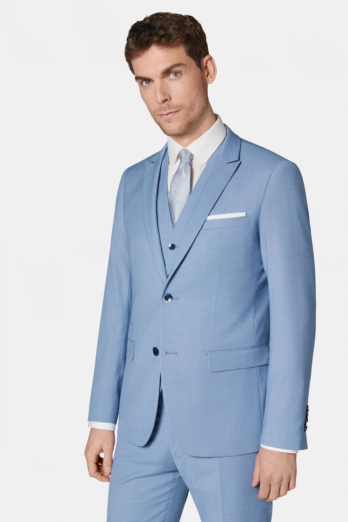 Veste de costume ajustée stretch à micro-motif Jerem, col en pointe, entièrement doublée, poche poitrine