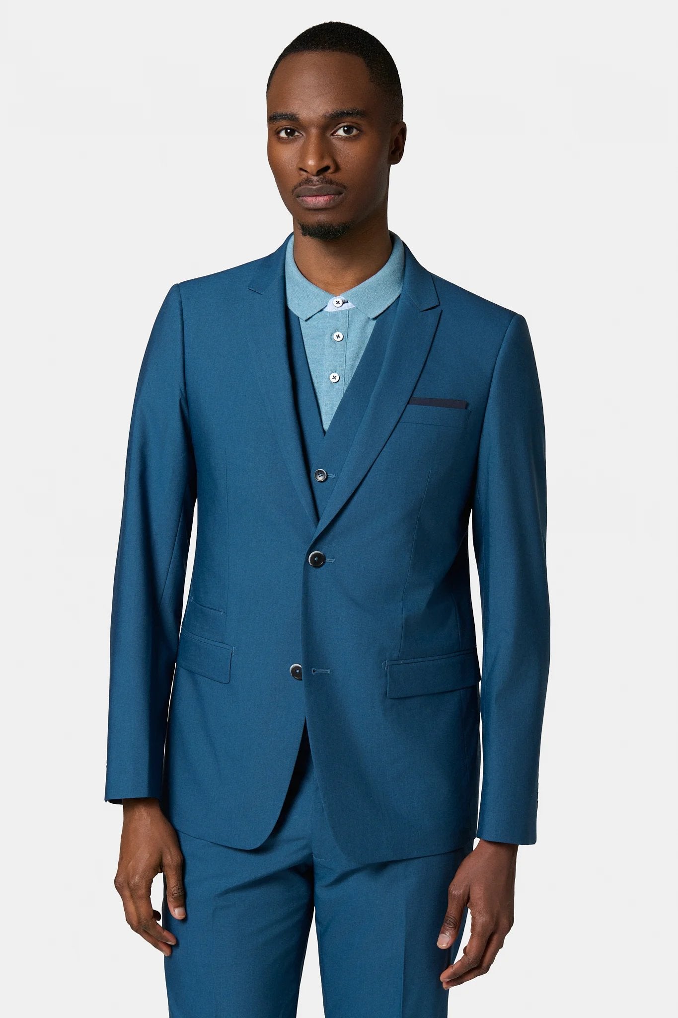 Veste de costume ajustée sergé technique stretch Jerem, simple boutonnage, boutons de poignet