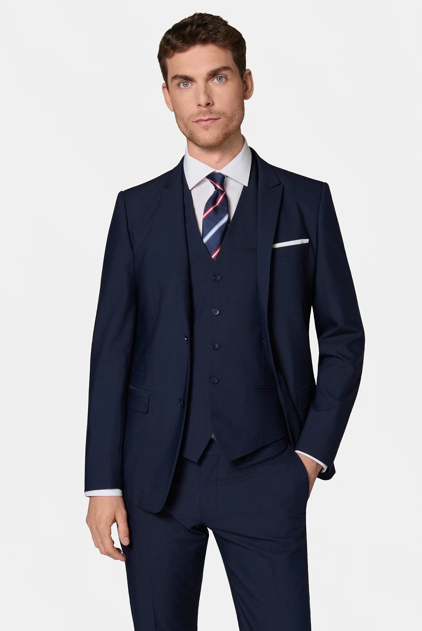 Veste de costume ajustée sergé technique stretch Jerem, col en pointe, entièrement doublée, poche poitrine