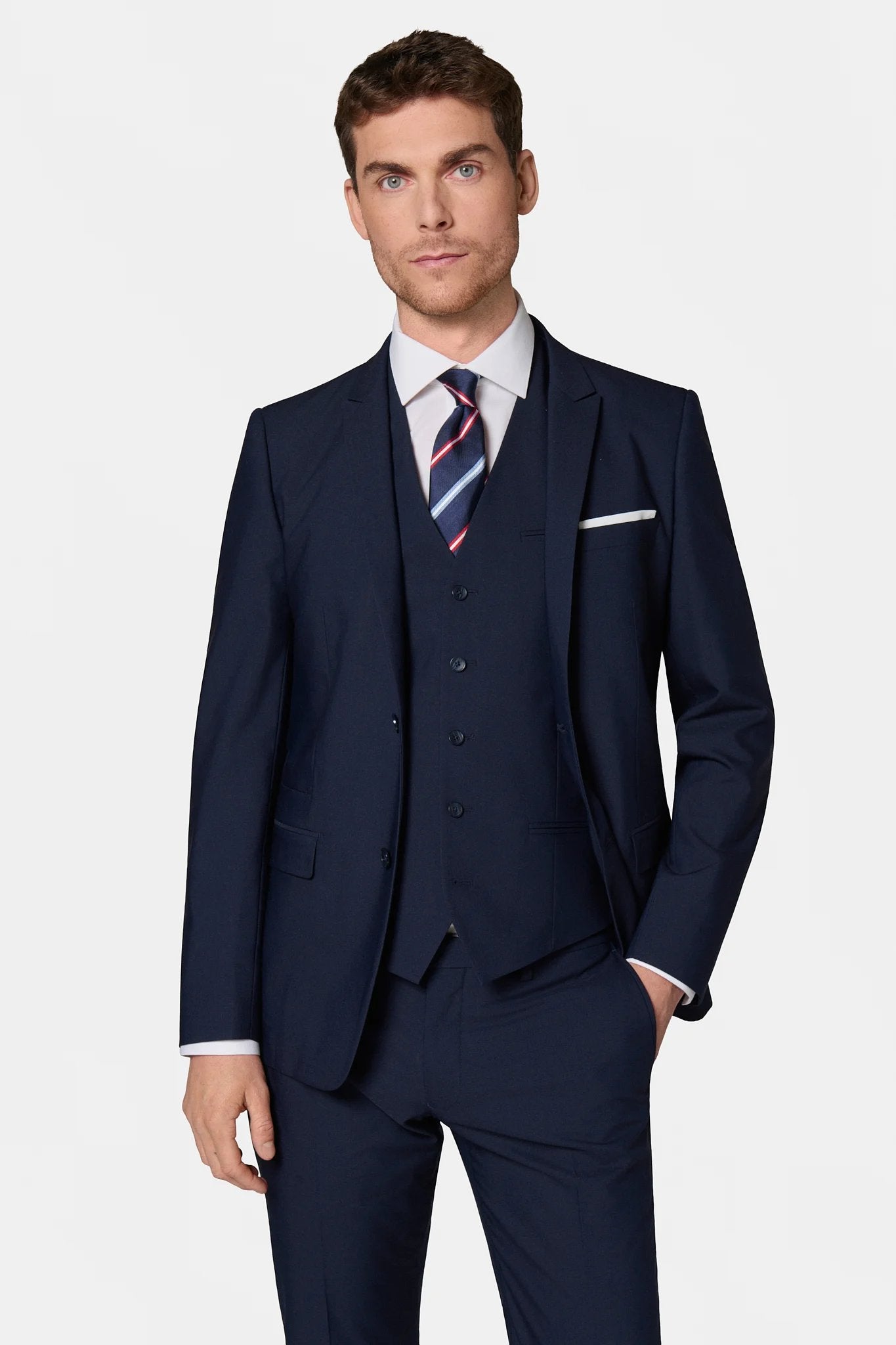 Veste de costume ajustée sergé technique stretch Jerem, col en pointe, entièrement doublée, poche poitrine