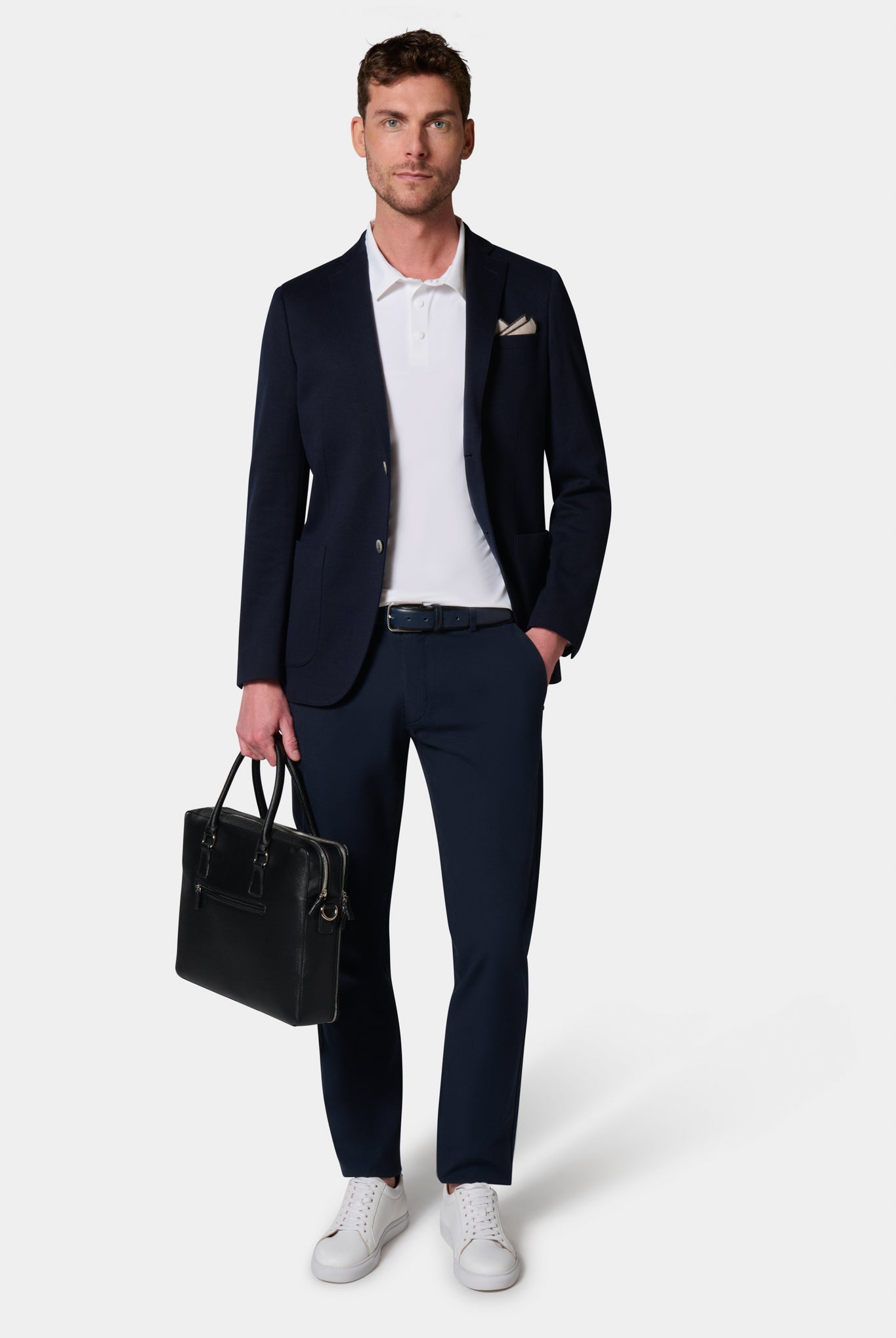 Maille piquée — Veste décontractée Jerem, intérieur semi-doublé, poches plaquées surpiquées, coloris noir