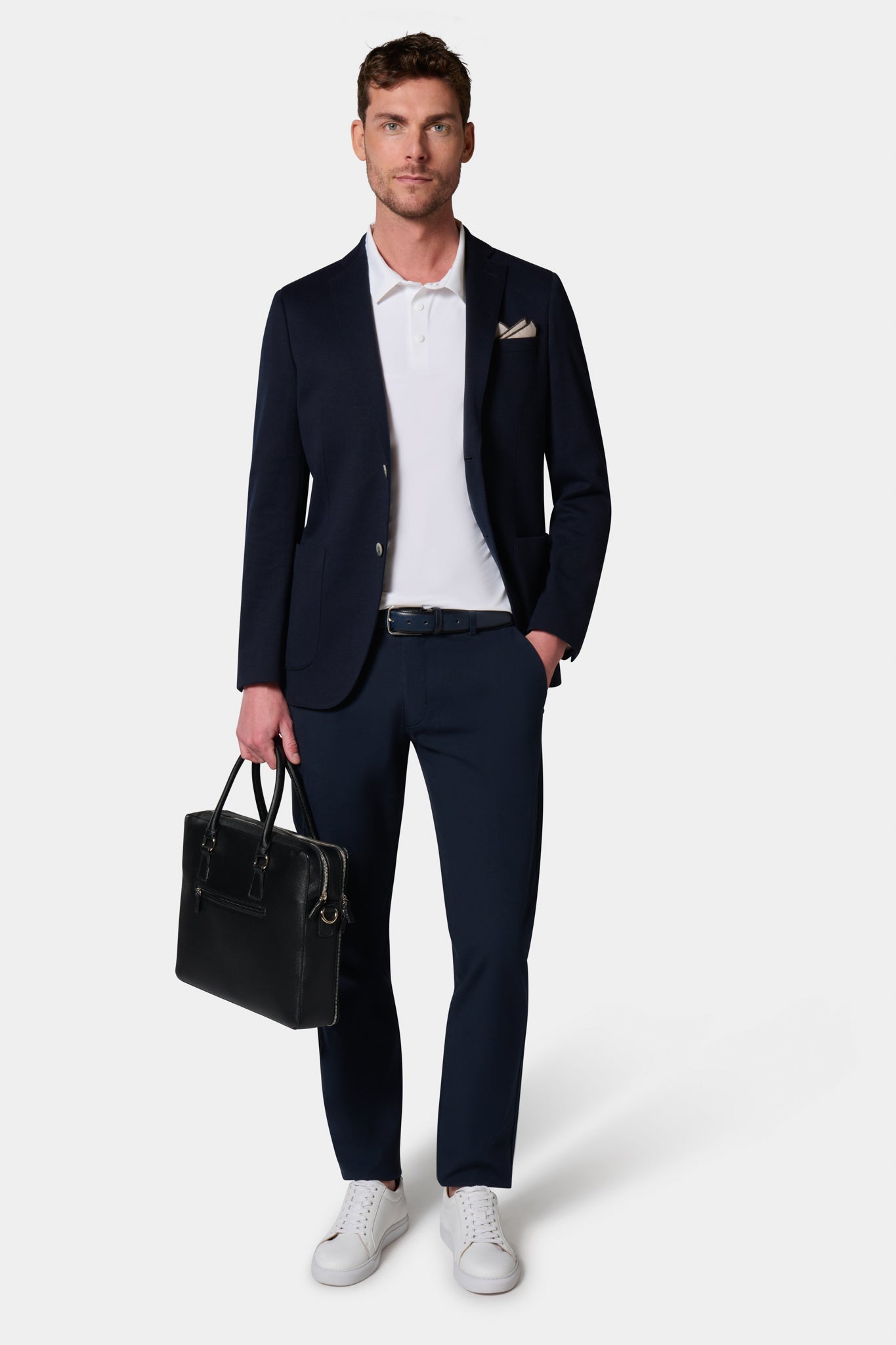 Maille piquée — Veste décontractée Jerem, intérieur semi-doublé, poches plaquées surpiquées, coloris noir