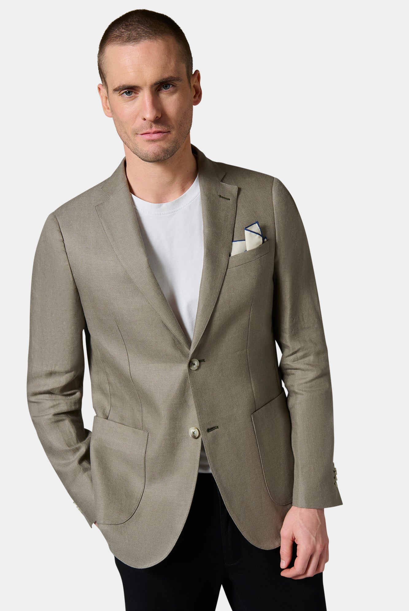 Veste décontractée en natté pur lin Jerem, col cranté à pin's, col cranté, intérieur semi-doublé