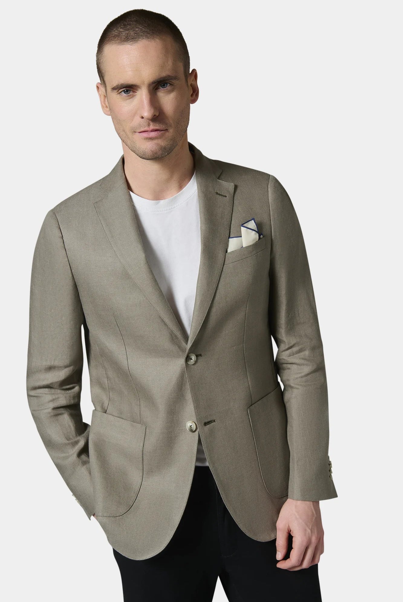 Veste décontractée en natté pur lin Jerem, col cranté à pin's, col cranté, intérieur semi-doublé