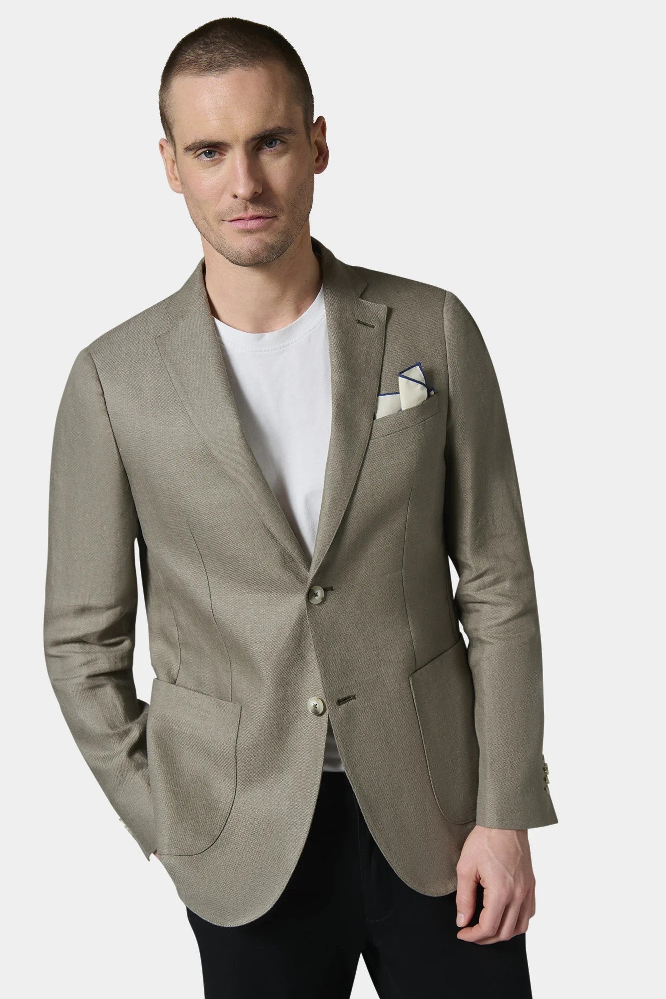 Veste décontractée en natté pur lin Jerem, col cranté à pin's, col cranté, intérieur semi-doublé