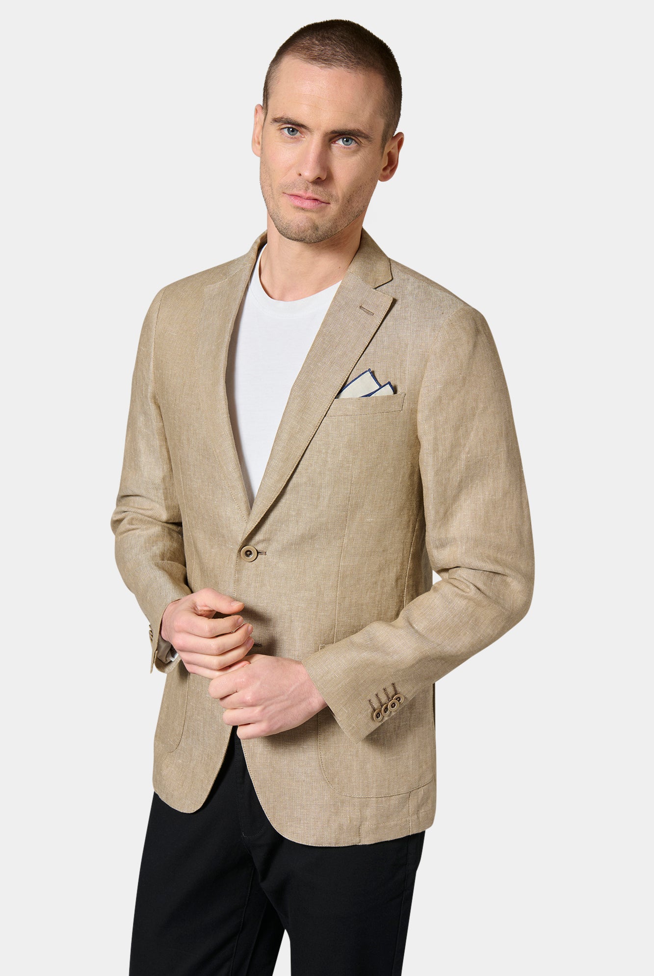 Veste décontractée en natté pur lin Jerem, simple boutonnage, boutons de poignet