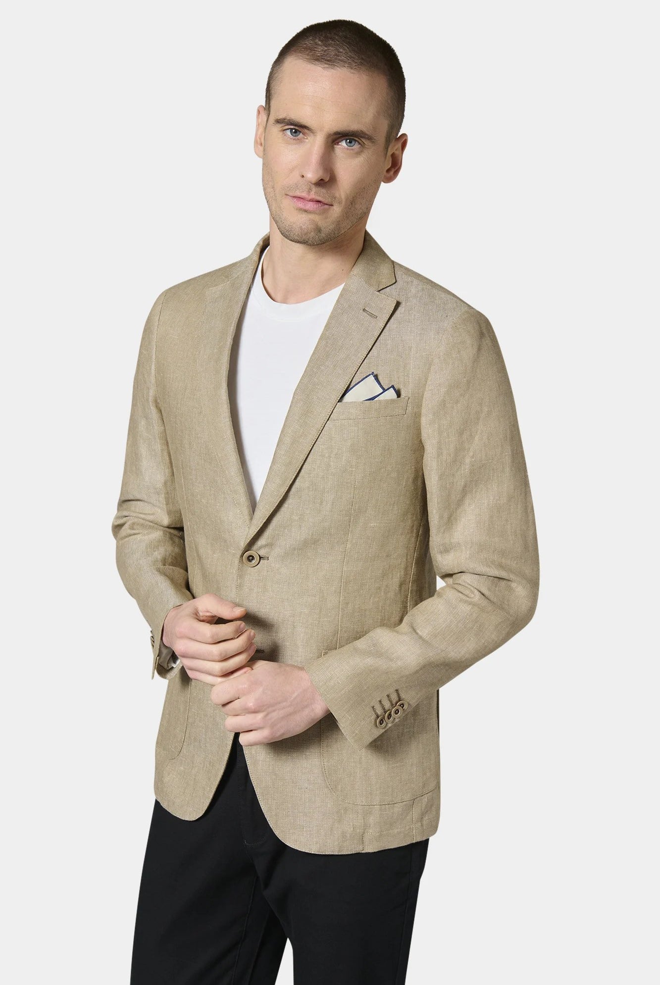 Veste décontractée en natté pur lin Jerem, simple boutonnage, boutons de poignet