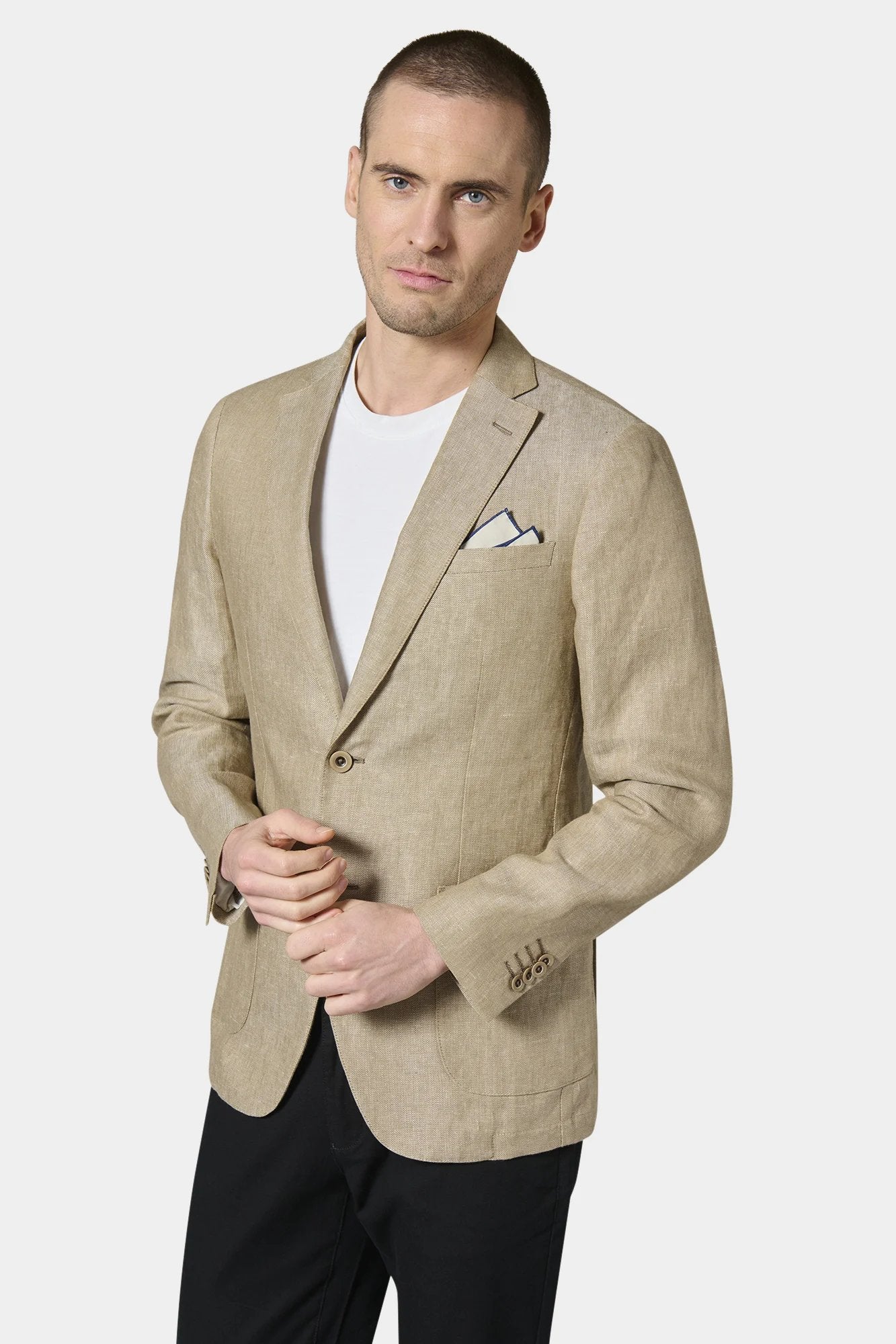 Veste décontractée en natté pur lin Jerem, simple boutonnage, boutons de poignet