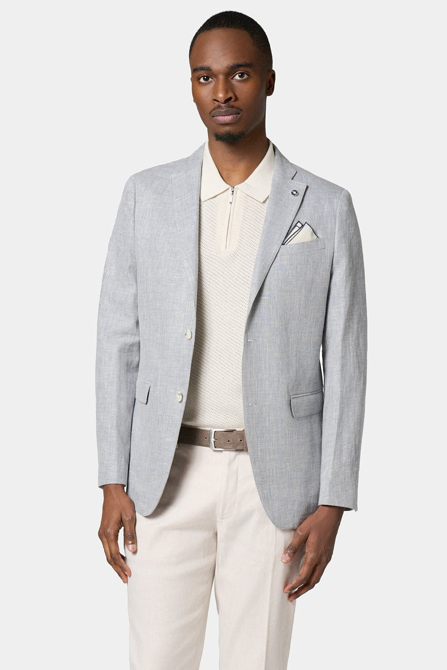Veste décontractée en coton-lin Jerem, col cranté à pin's, col cranté, intérieur semi-doublé
