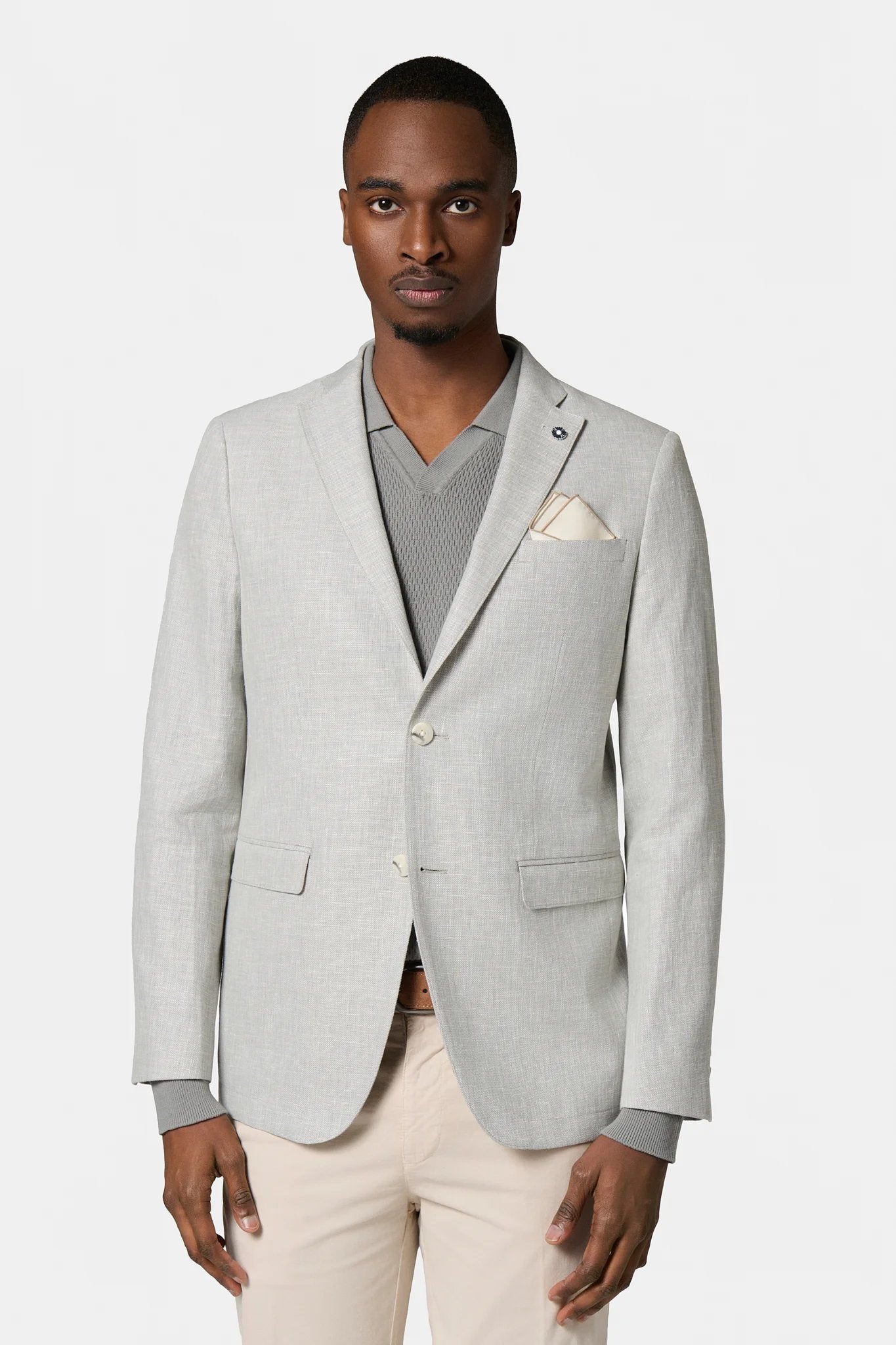 Veste décontractée en coton-lin Jerem, poche poitrine, simple boutonnage, coloris gris