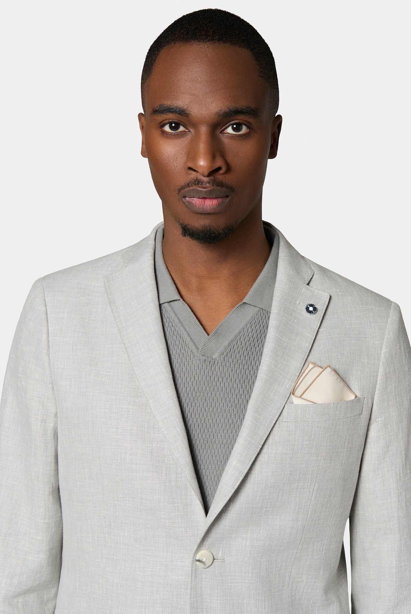 Veste décontractée, coton-lin Jerem, simple boutonnage, boutons de poignet, coloris gris