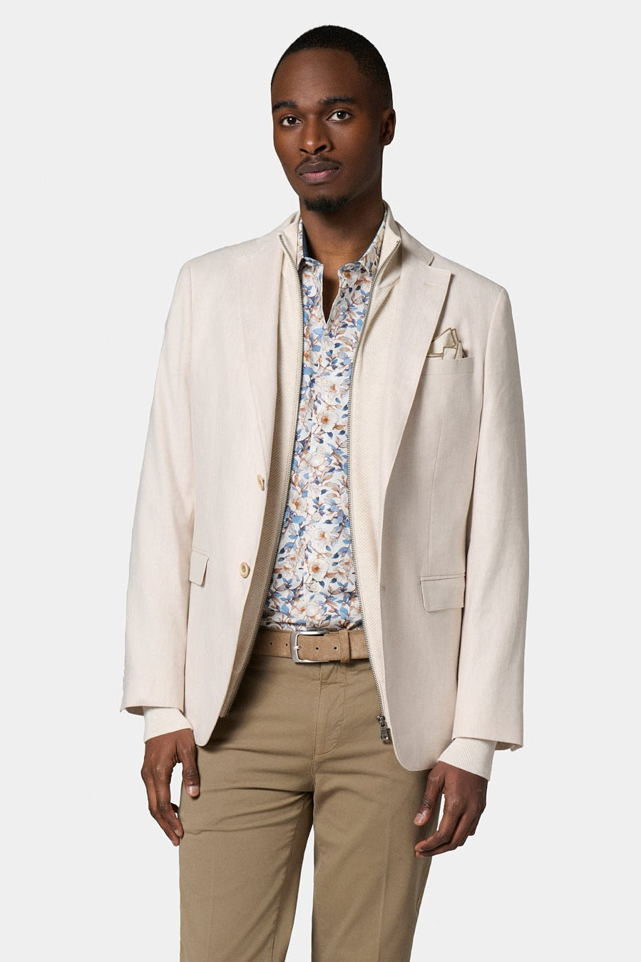 Veste décontractée en coton-lin stretch Jerem, col cranté à pin's, col cranté, intérieur semi-doublé, coloris écru