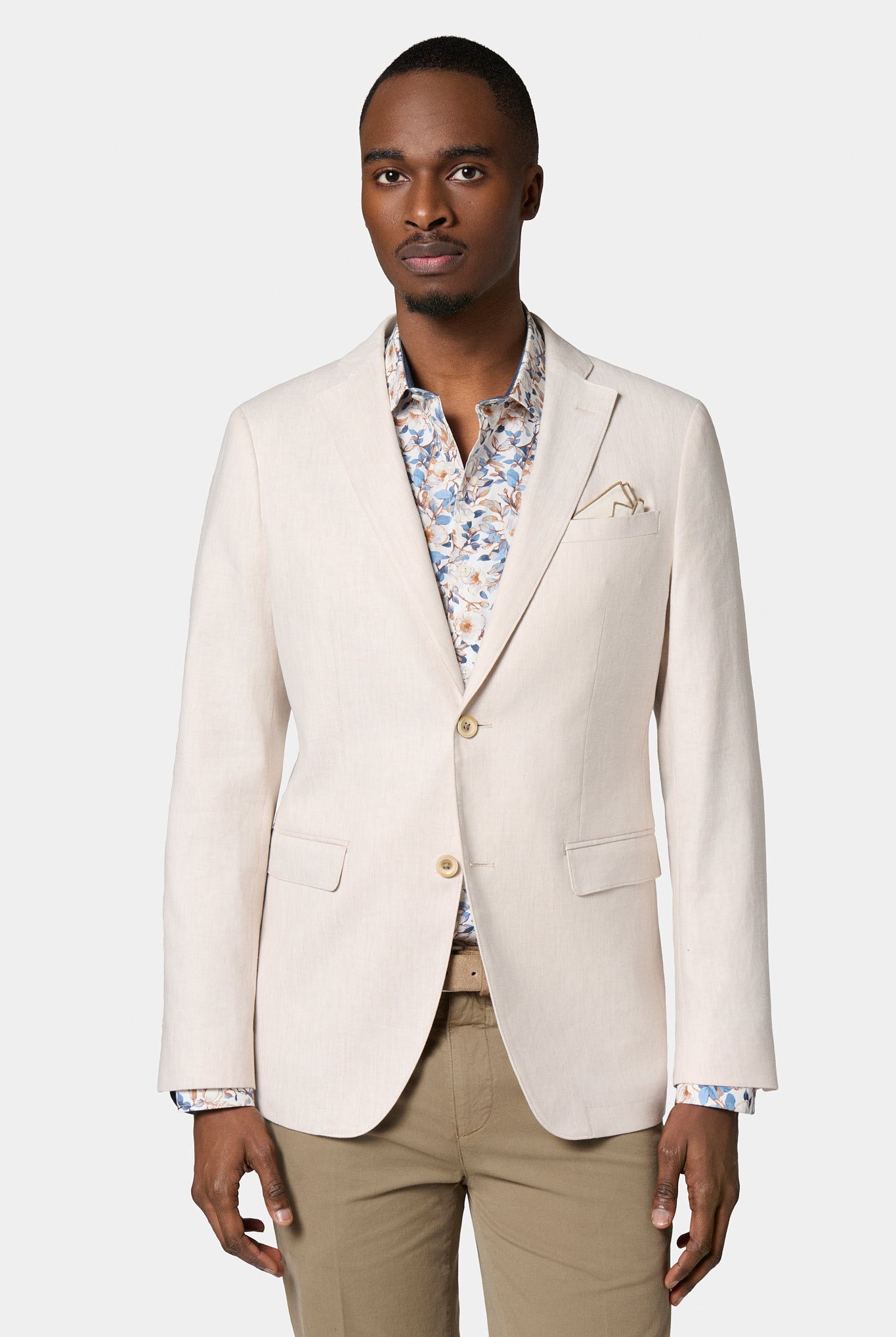 Veste décontractée, coton-lin stretch Jerem, col cranté, intérieur semi-doublé, coloris écru