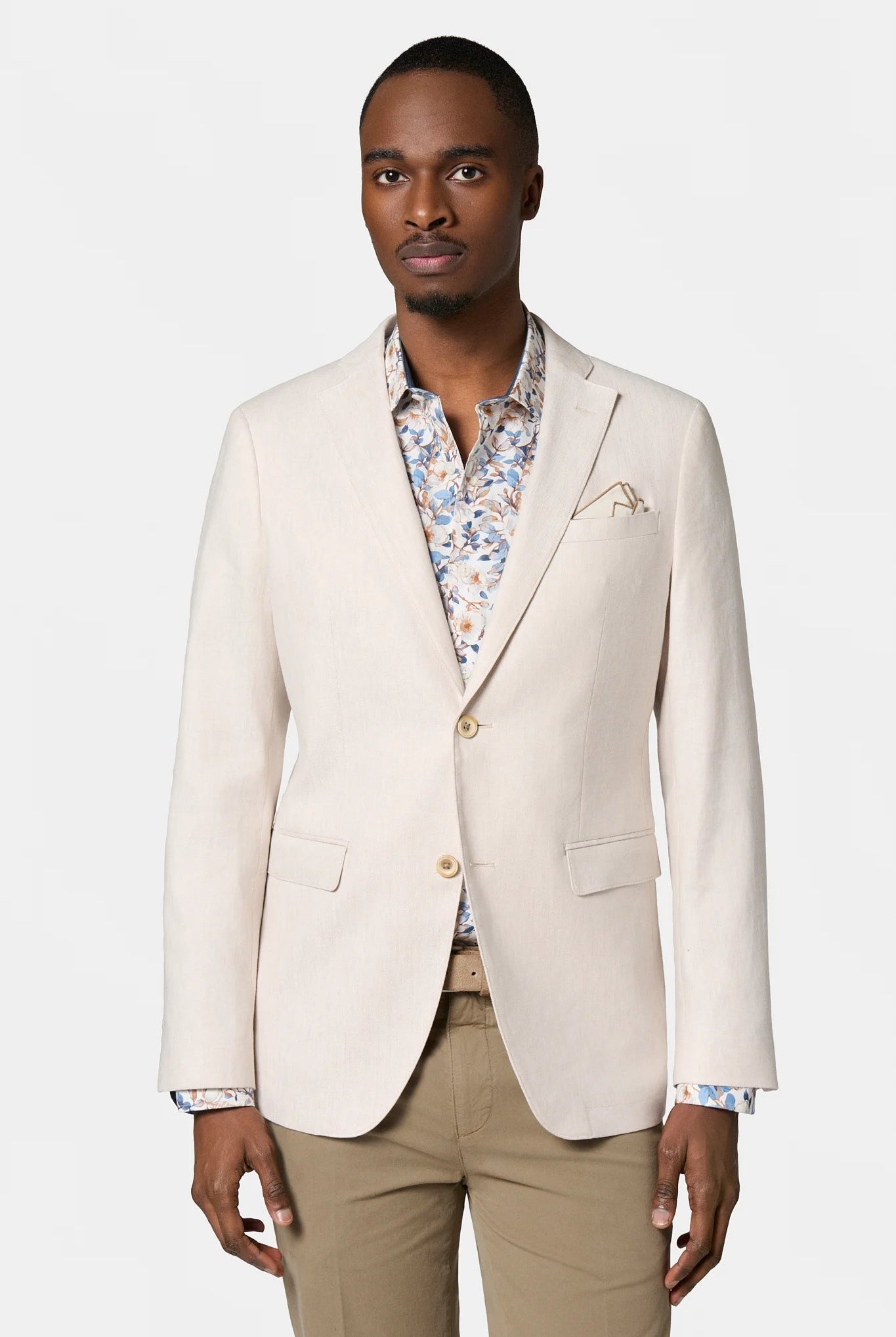 Veste décontractée, coton-lin stretch Jerem, col cranté, intérieur semi-doublé, coloris écru