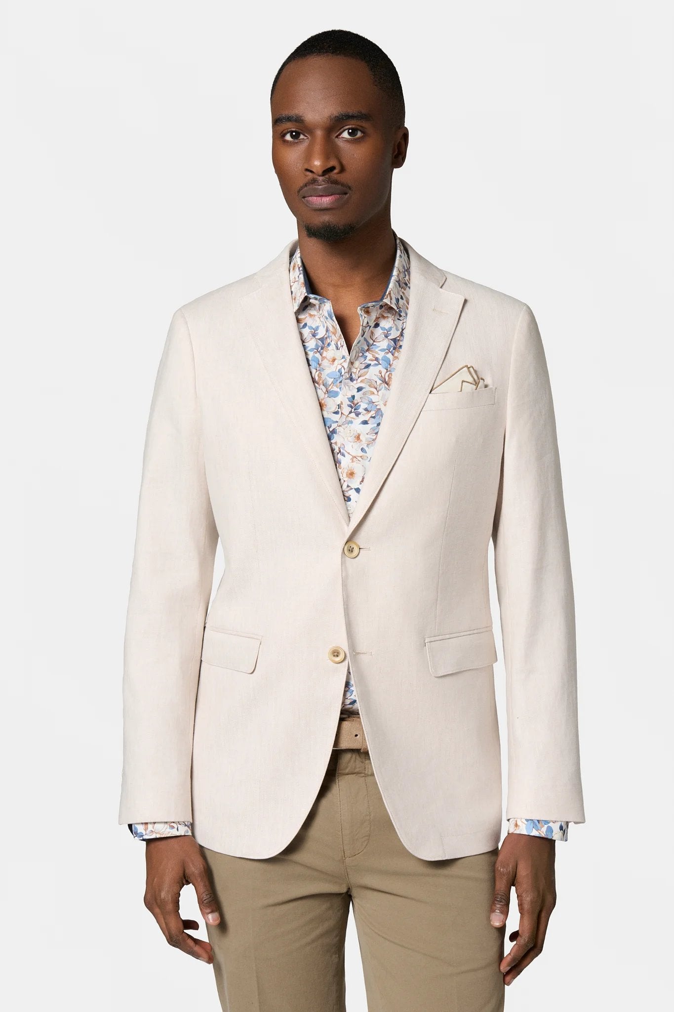 Veste décontractée, coton-lin stretch Jerem, col cranté, intérieur semi-doublé, coloris écru