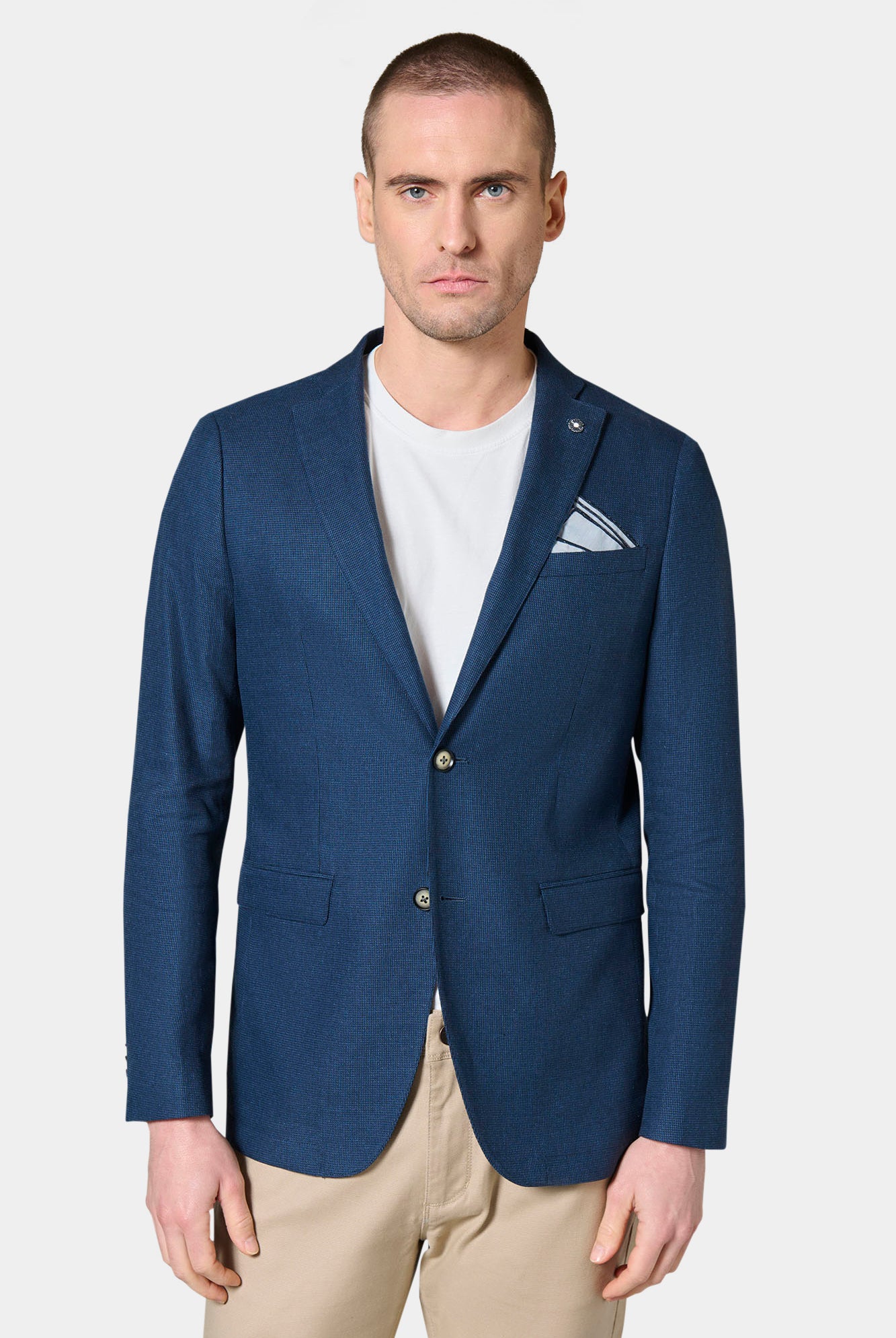 Veste décontractée en pepita de coton-lin stretch Jerem, col cranté à pin's, col cranté, intérieur semi-doublé