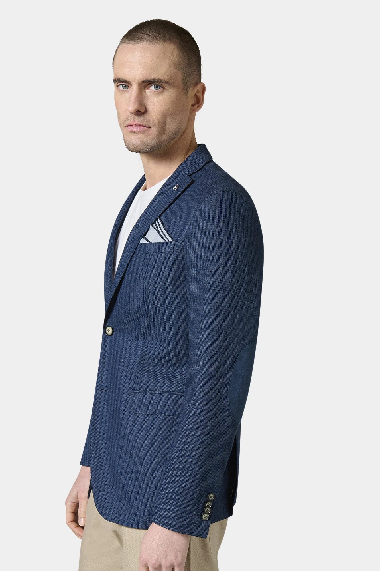Veste décontractée, pepita de coton-lin stretch Jerem, col cranté, intérieur semi-doublé