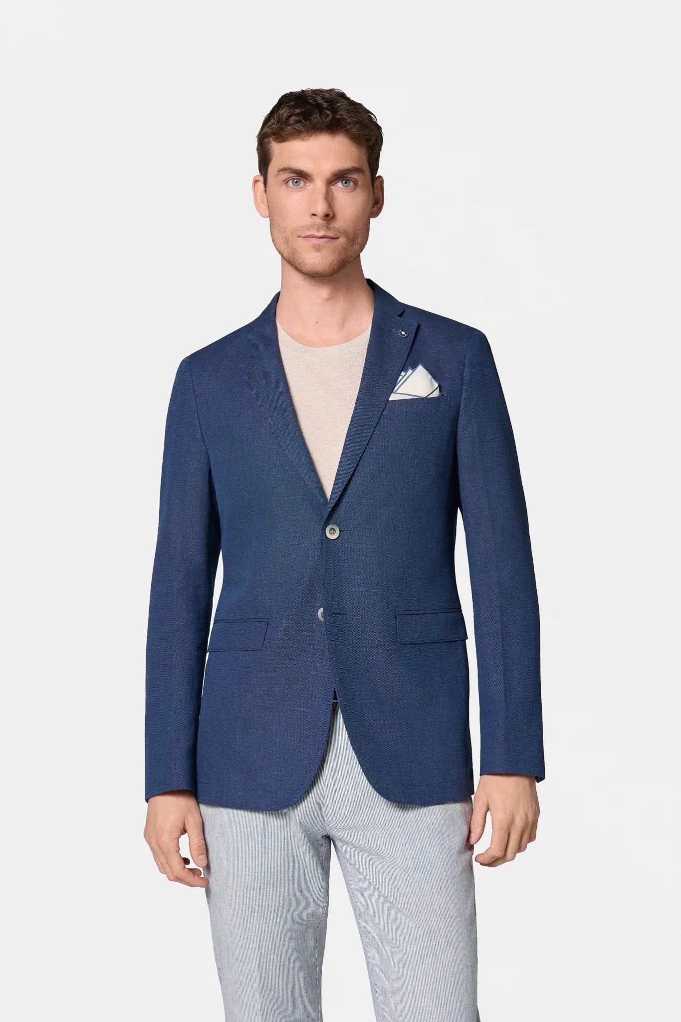 Veste décontractée, coton-lin sergé faux-uni lin-coton Jerem, col cranté, intérieur semi-doublé